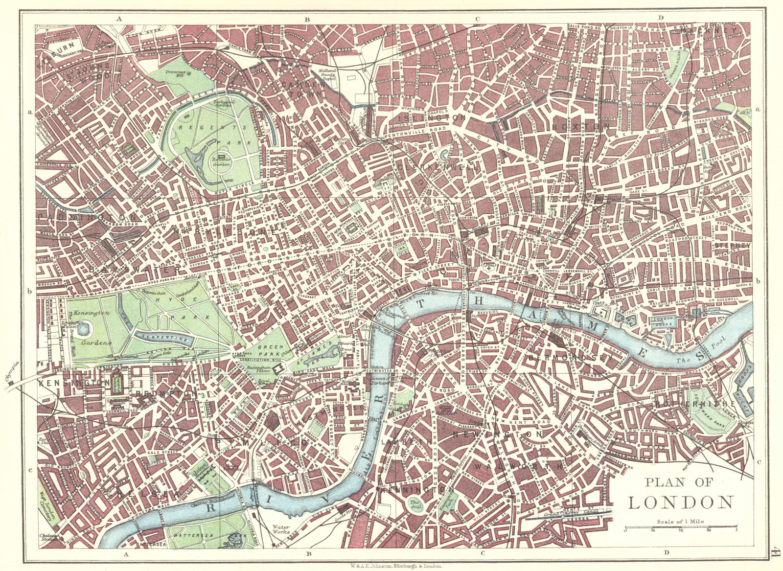 LONDON PLAN.West End Pimlico City Southwark Islington Lambeth.JOHNSTON 1899 map