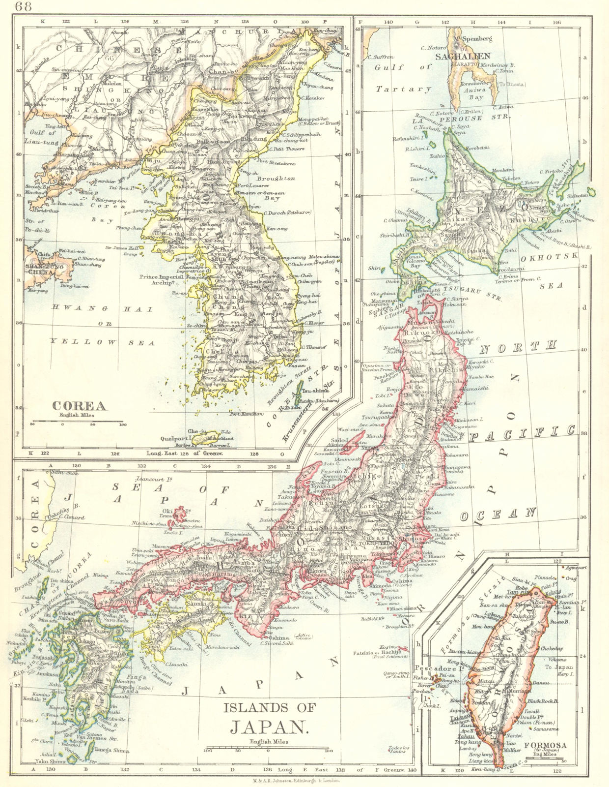 COREA JAPAN FORMOSA. Korea Taiwan. Hachijo "penal settlement".JOHNSTON 1899 map