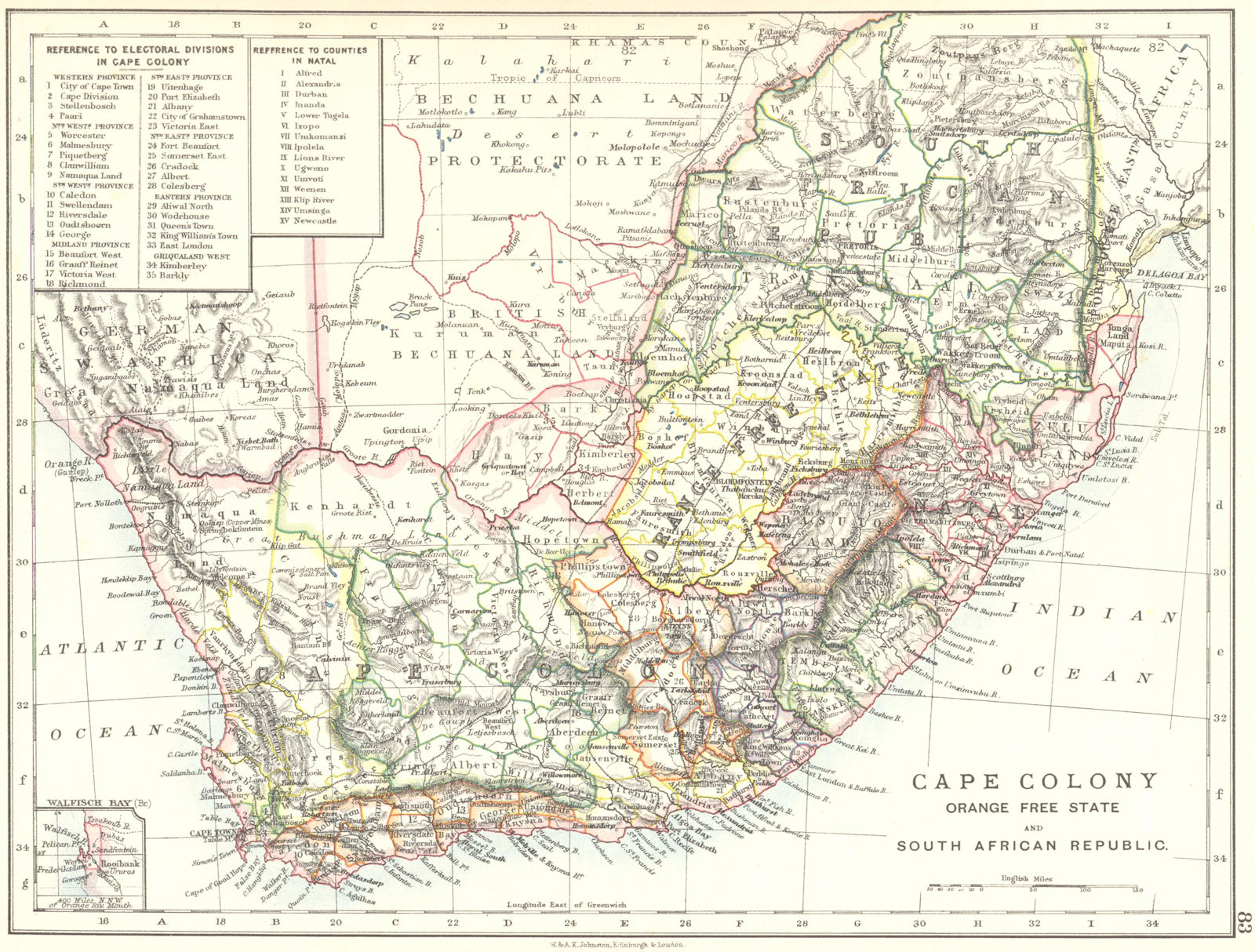 COLONIAL SOUTH AFRICA. Cape Colony. Orange Free State. SA Republic 1899 map