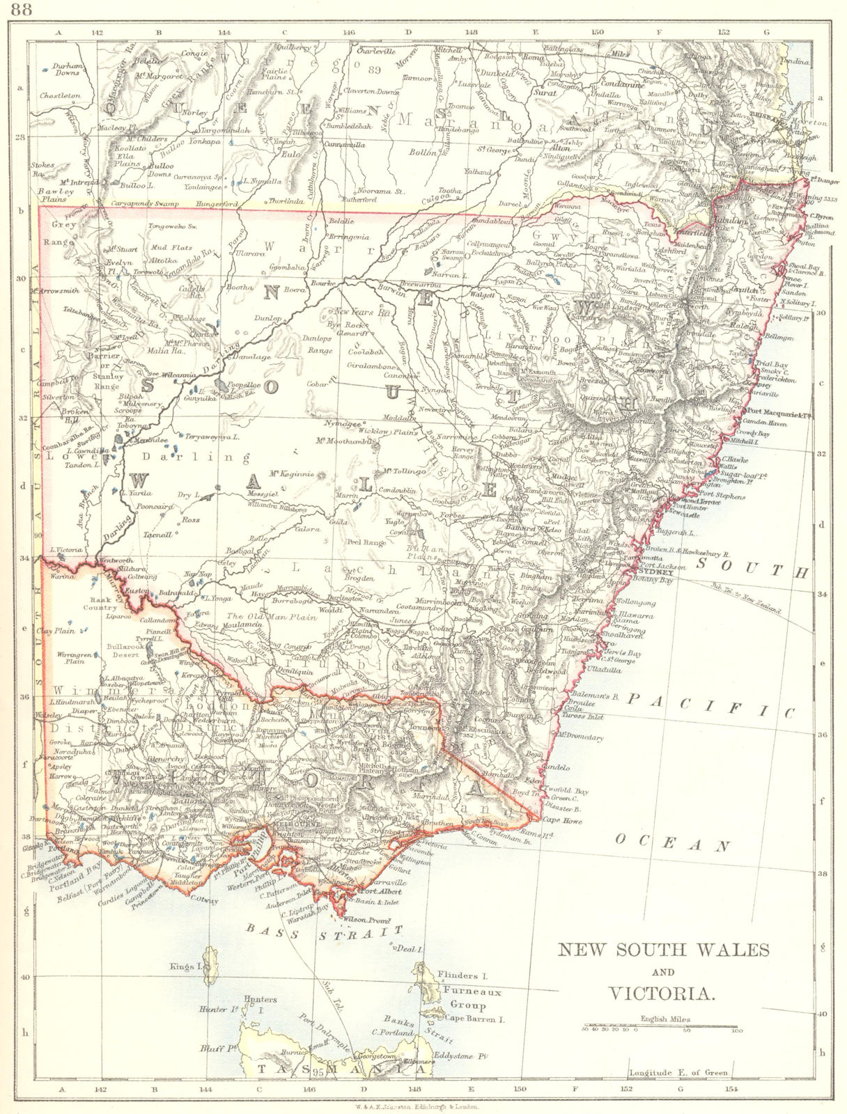 NEW SOUTH WALES & VICTORIA. Shows railways telegraph cables. Australia 1899 map