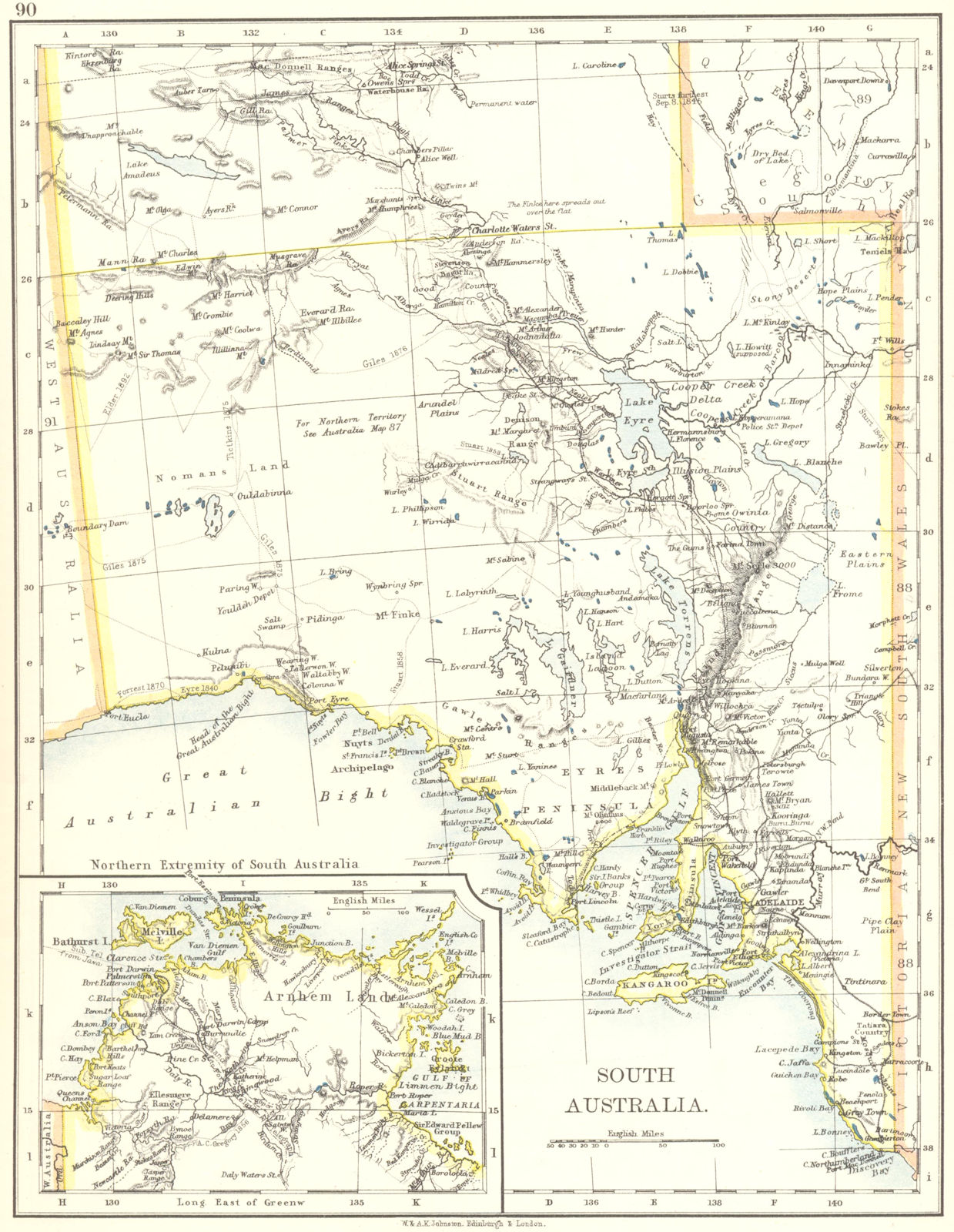 SOUTH AUSTRALIA.Explorer route Sturt Giles Elder Forrest Eyre Tictkins 1899 map
