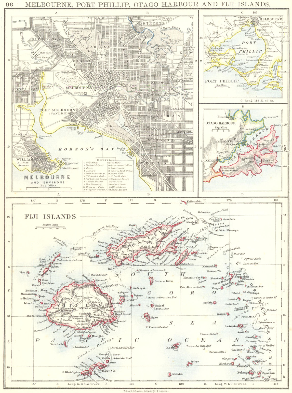 AUSTRALASIA. Melbourne plan. Fiji Viti/Vanua Levu. Otago Port Phillip 1899 map