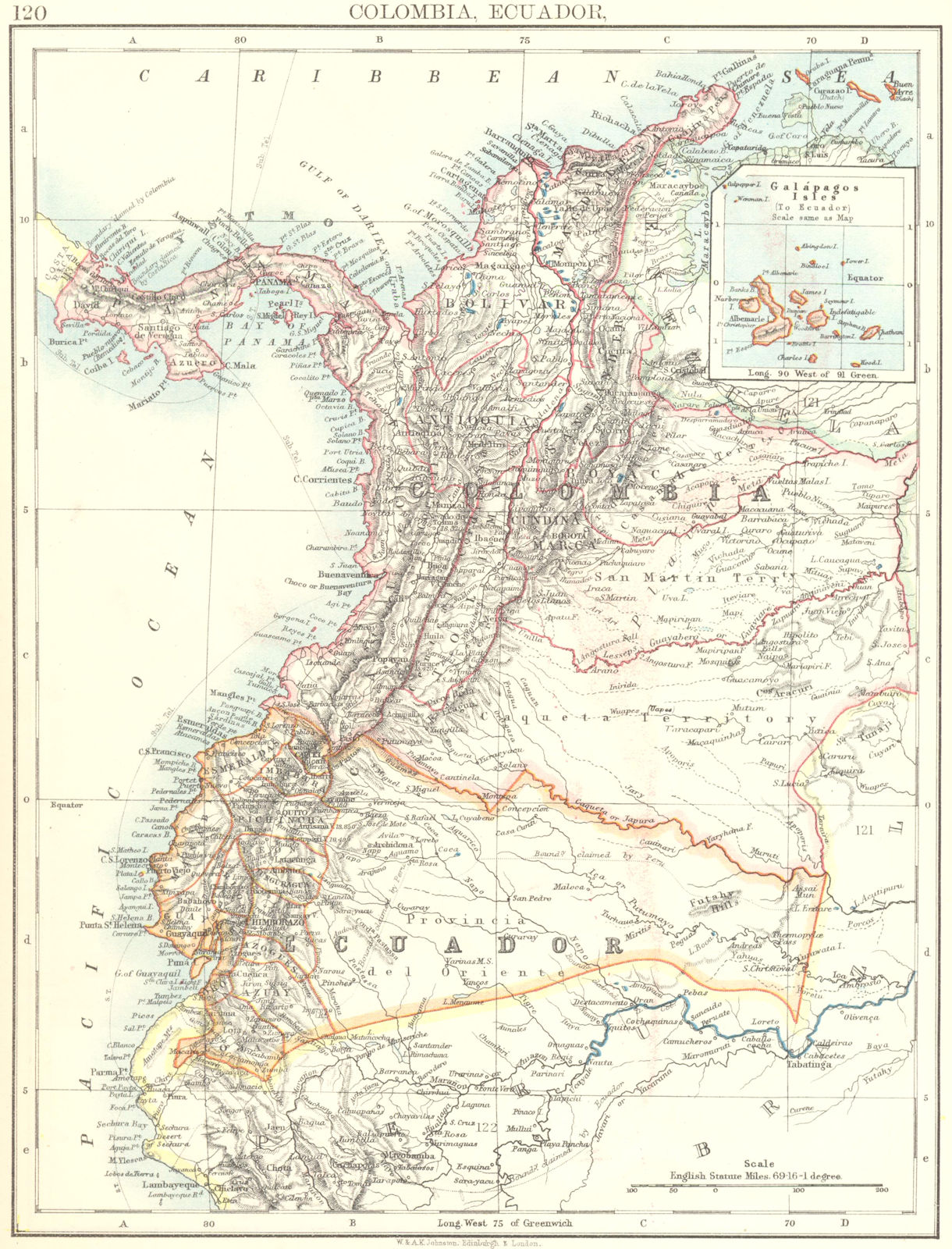 ANDEAN STATES. Colombia Ecuador Panama. States. South America.JOHNSTON 1899 map