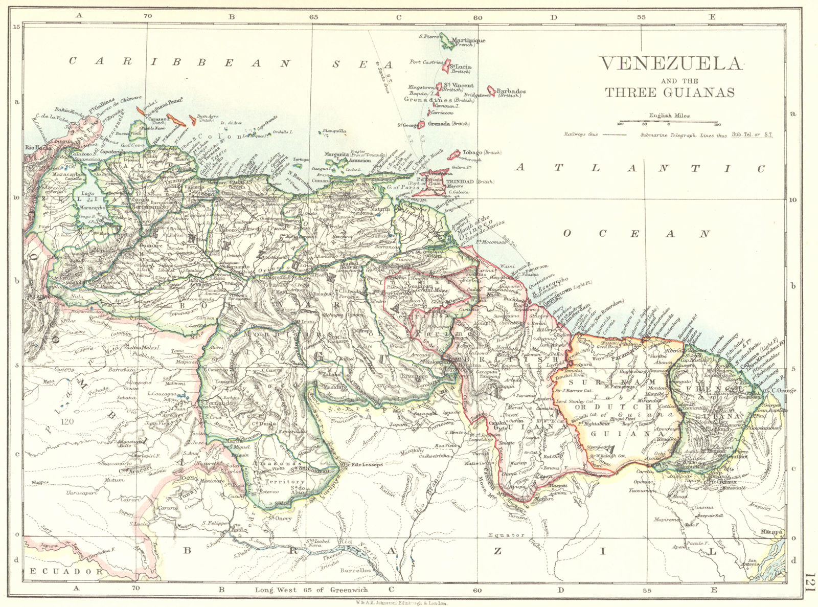 VENEZUELA / GUIANAS. Suriname. British French Dutch Guyana. JOHNSTON 1899 map