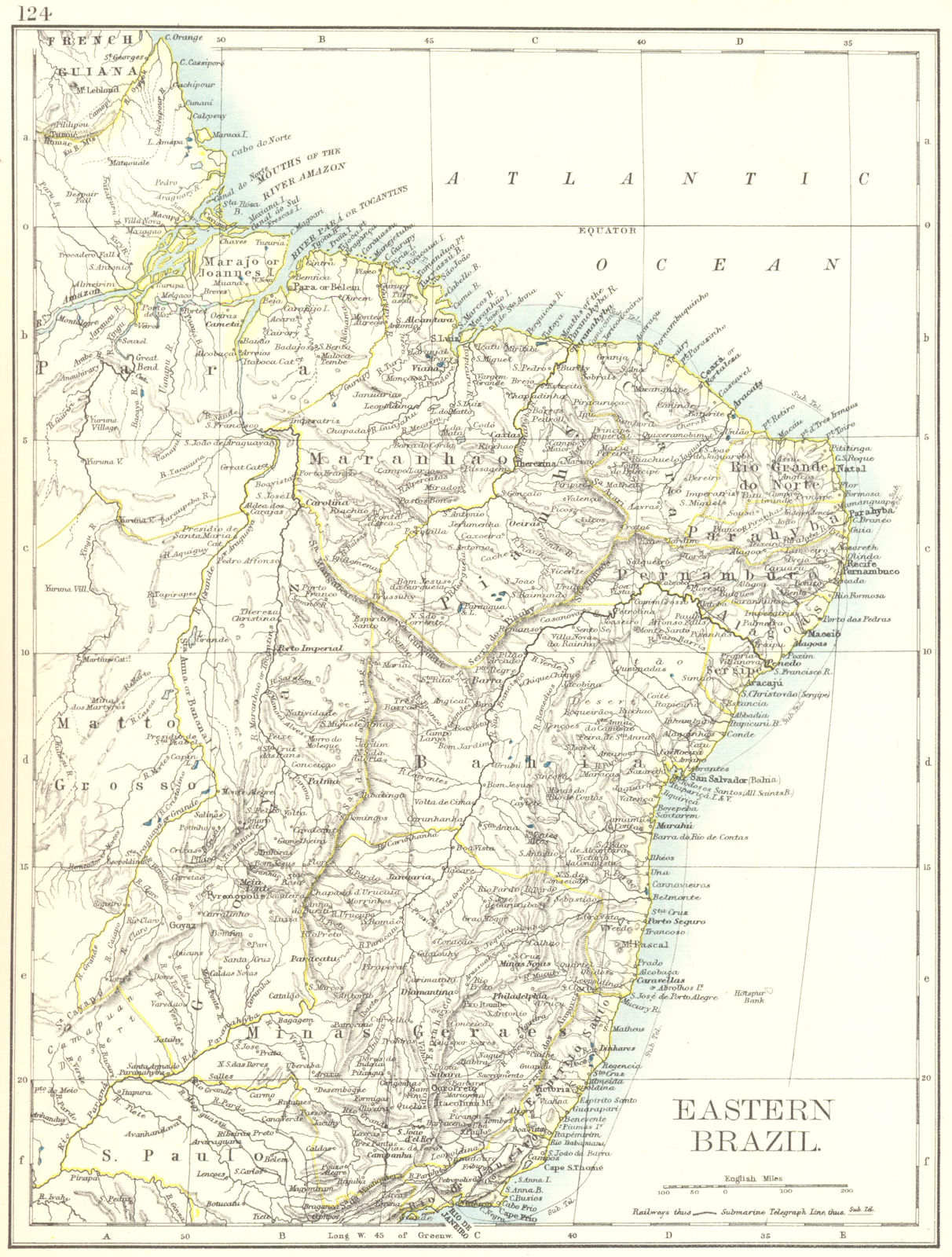 EASTERN BRAZIL. Bahia Minas Gerais Pernambuco Marabhao. JOHNSTON 1899 old map