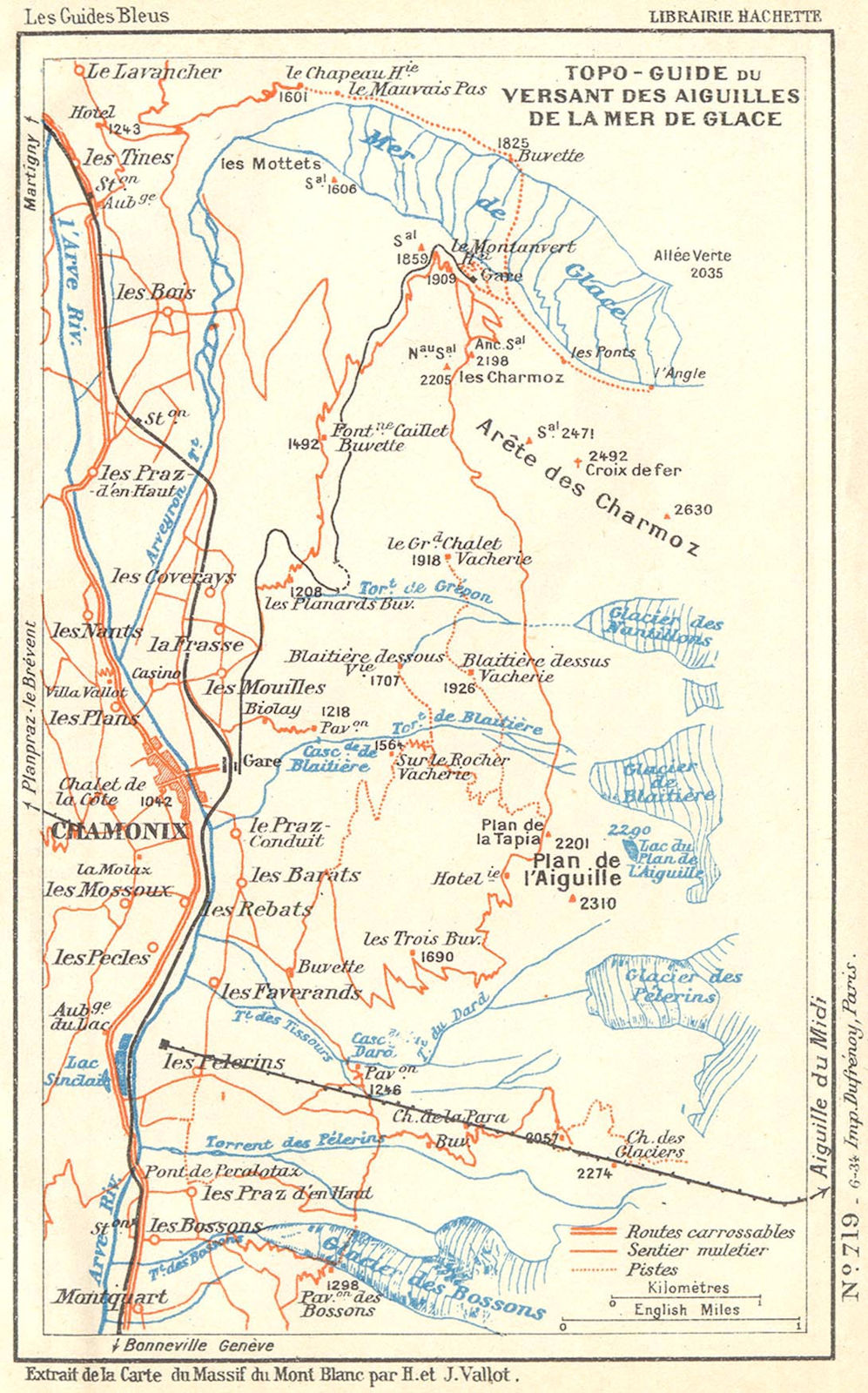 Hte-SAVOIE. Guide Versant Aiguilles Mer Glace 1934 old vintage map plan chart