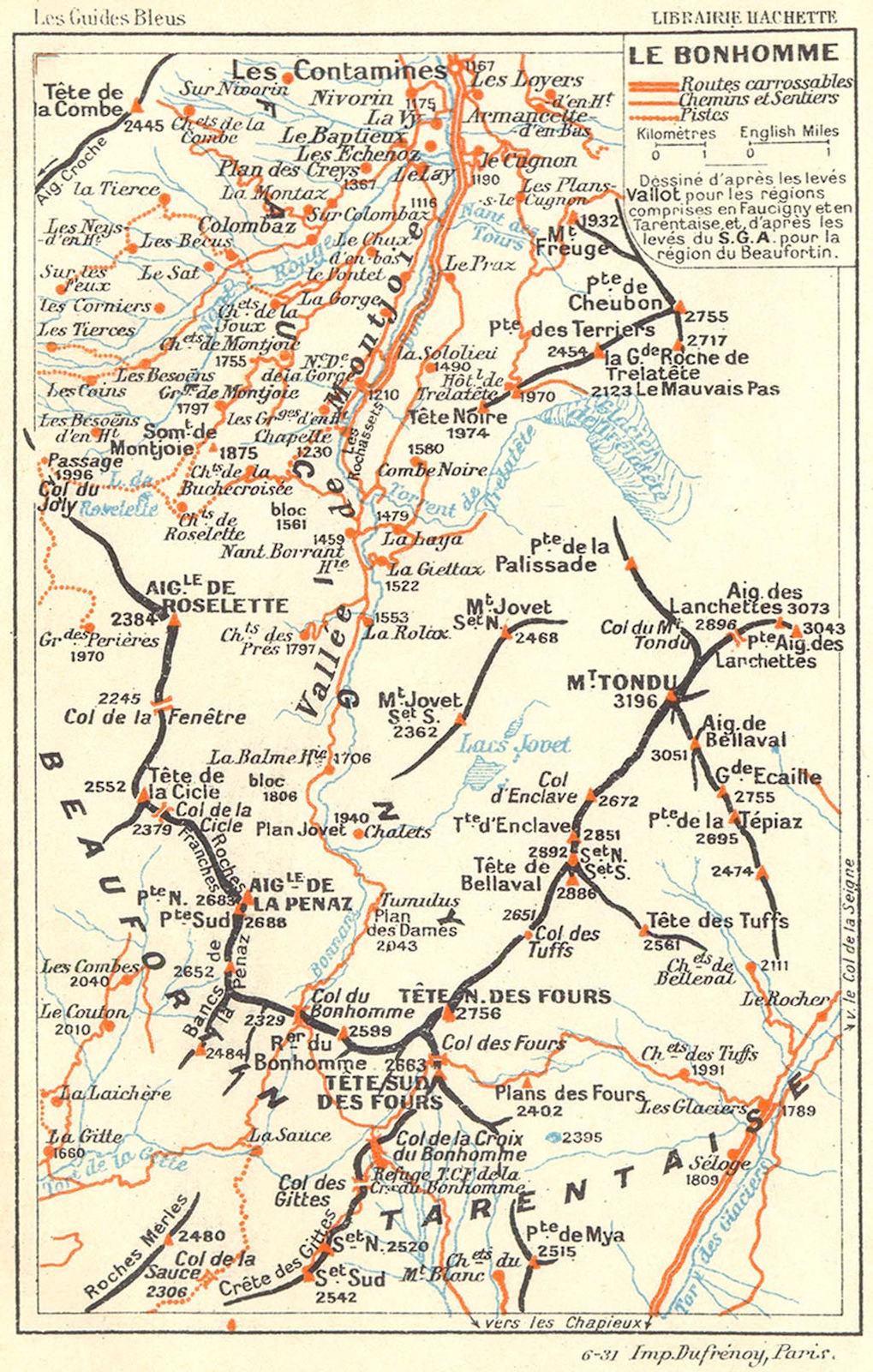 HAUTE-SAVOIE. Bonhomme tarentais Beaufortin 1934 old vintage map plan chart
