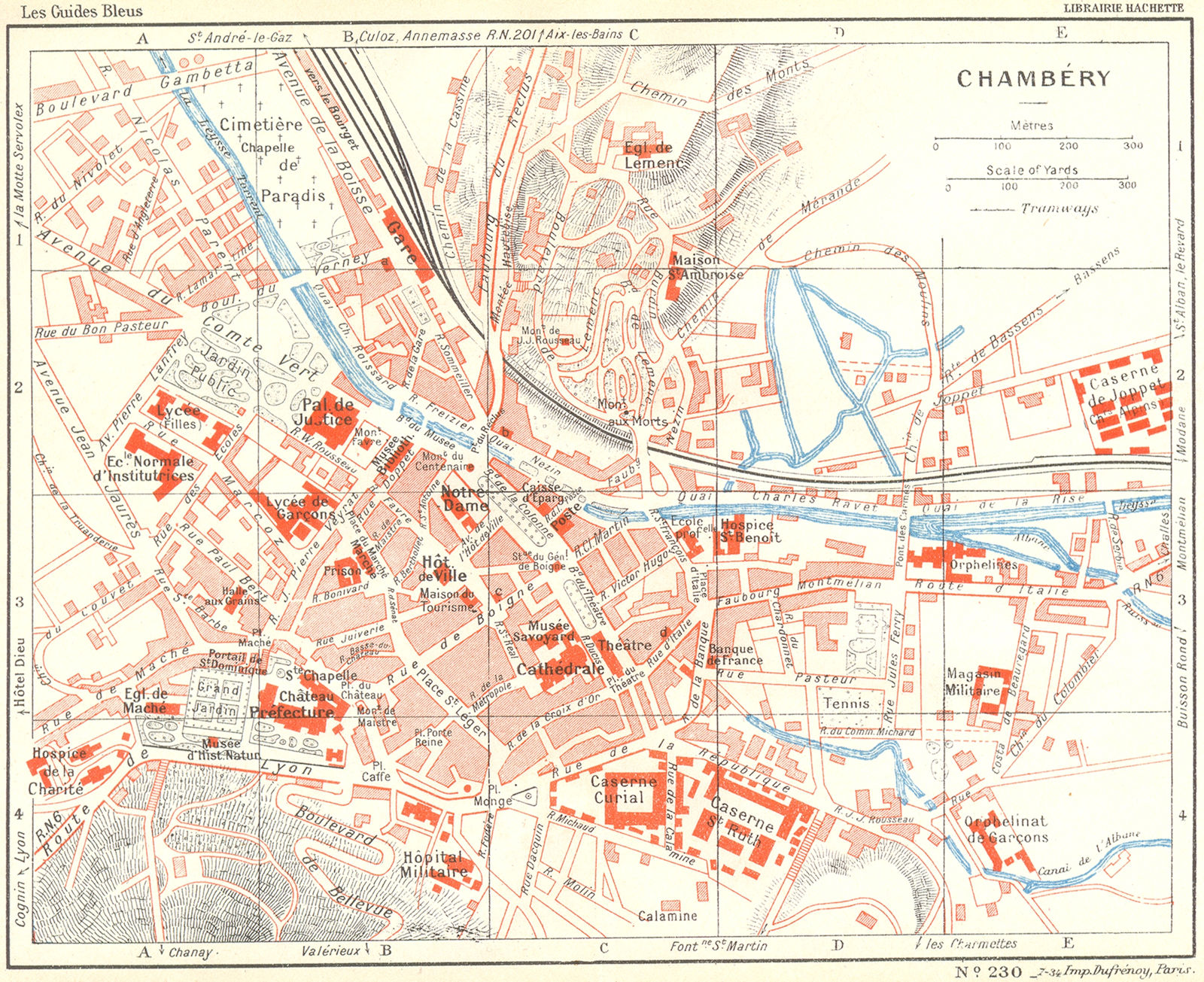SAVOIE. Chambéry, Challes-Eaux area 1934 old vintage map plan chart