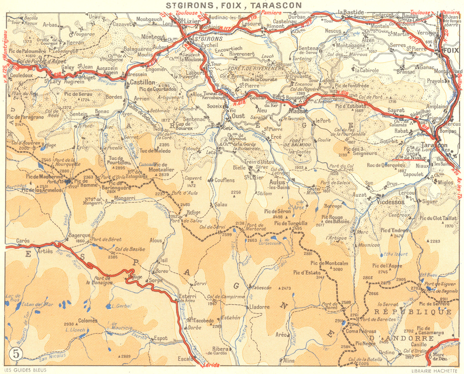ARIÈGE. De Toulouse a St-Girons. Foix, Tarascon 1951 old vintage map chart