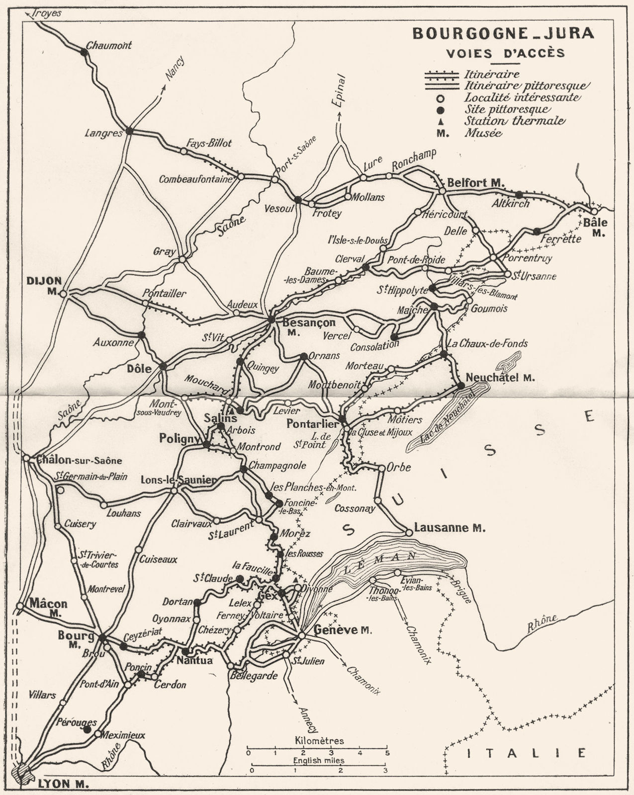 FRANCE. Bourgogne-Jura Voies D'Acces 1924 old vintage map plan chart