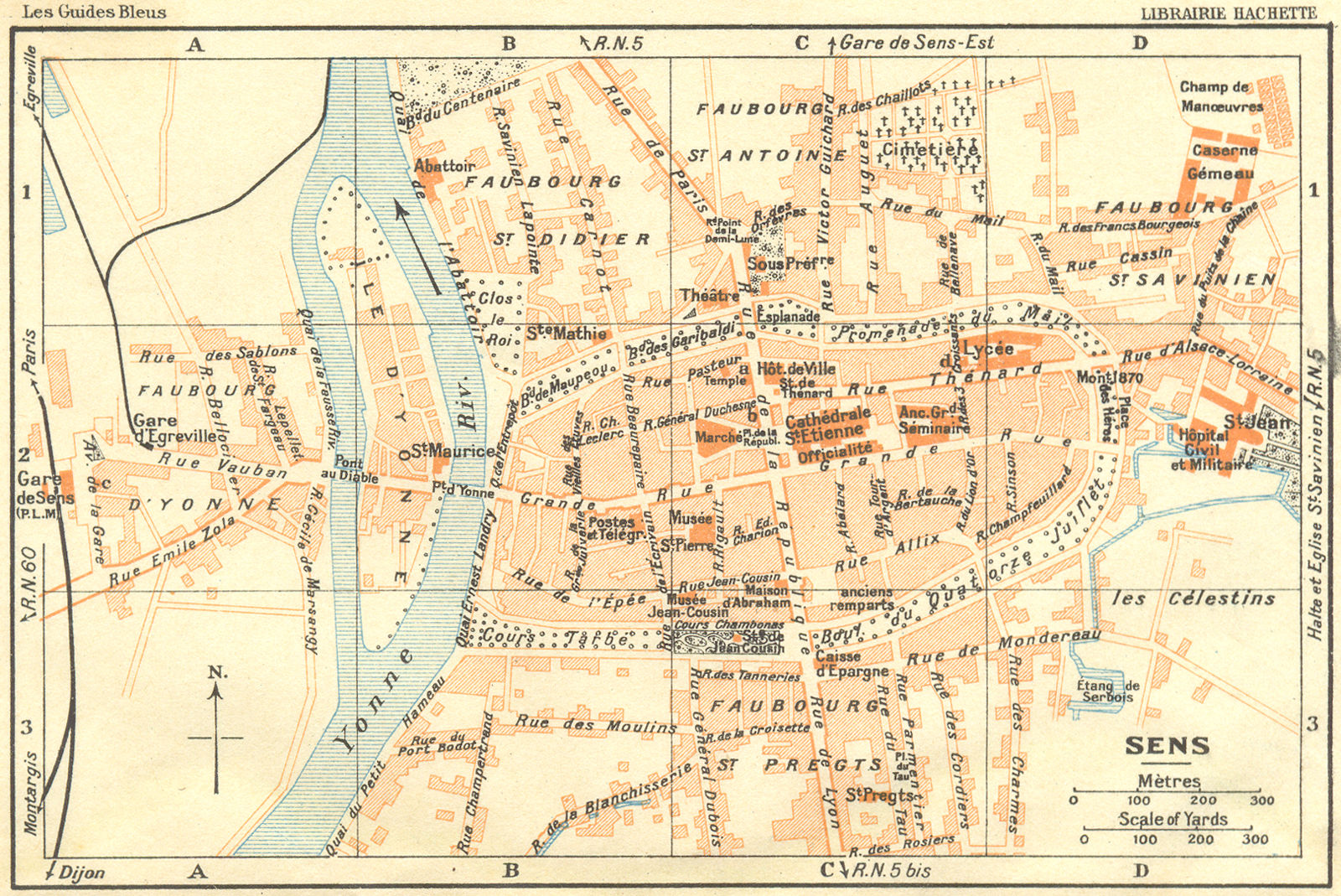 YONNE. Sens 1924 old vintage map plan chart