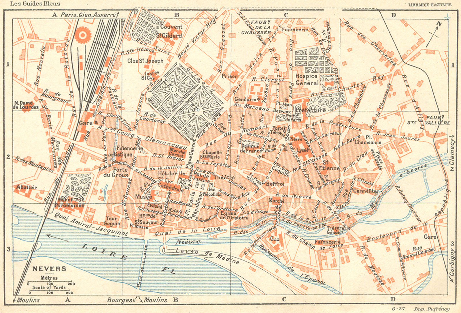 NIÈVRE. Nevers 1924 old vintage map plan chart