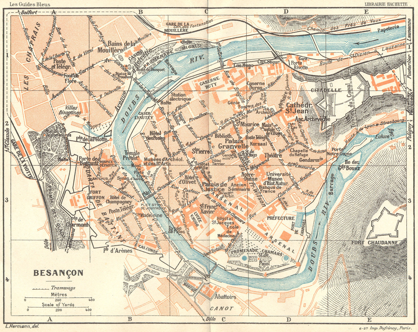 DOUBS. Besançon 1924 old vintage map plan chart