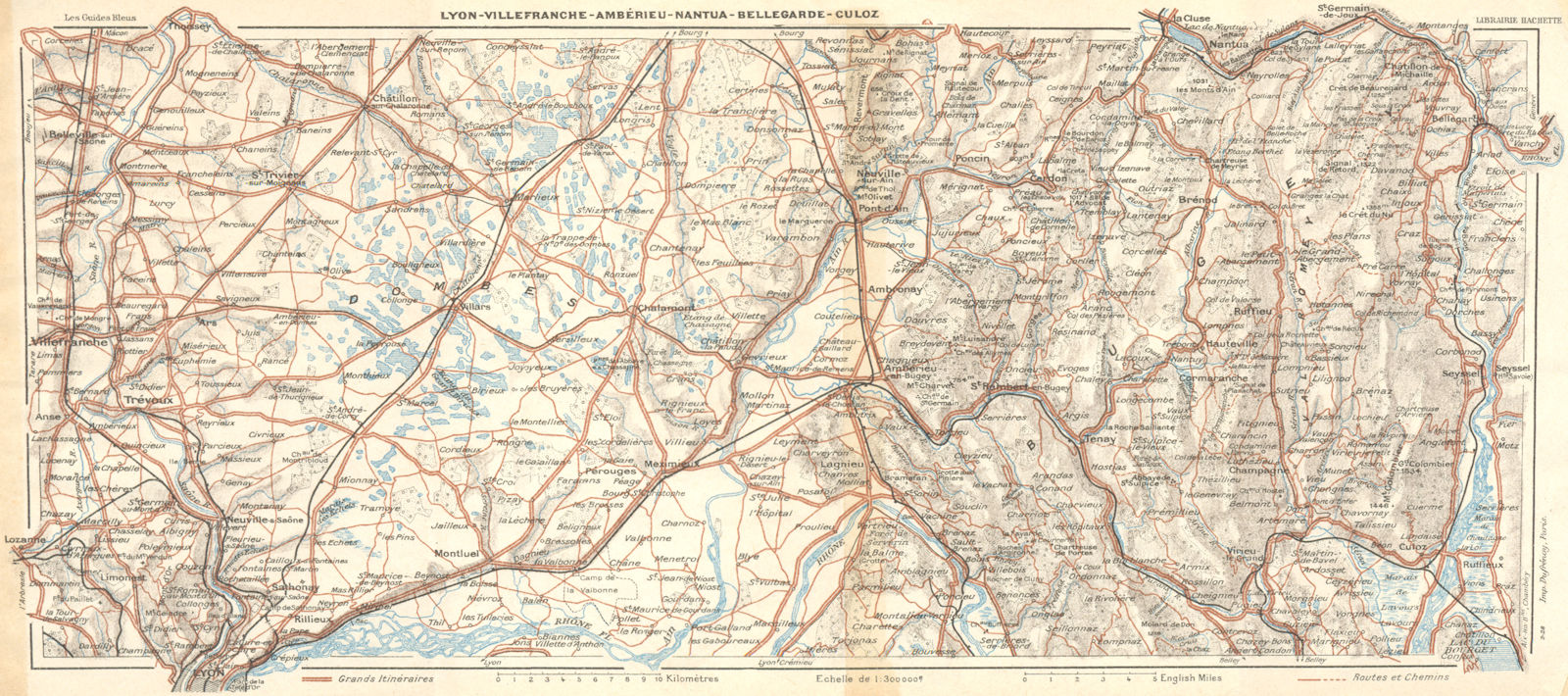 LYON. Villefranche-Amberieu-Nantua-Bellegarde 1924 old vintage map plan chart