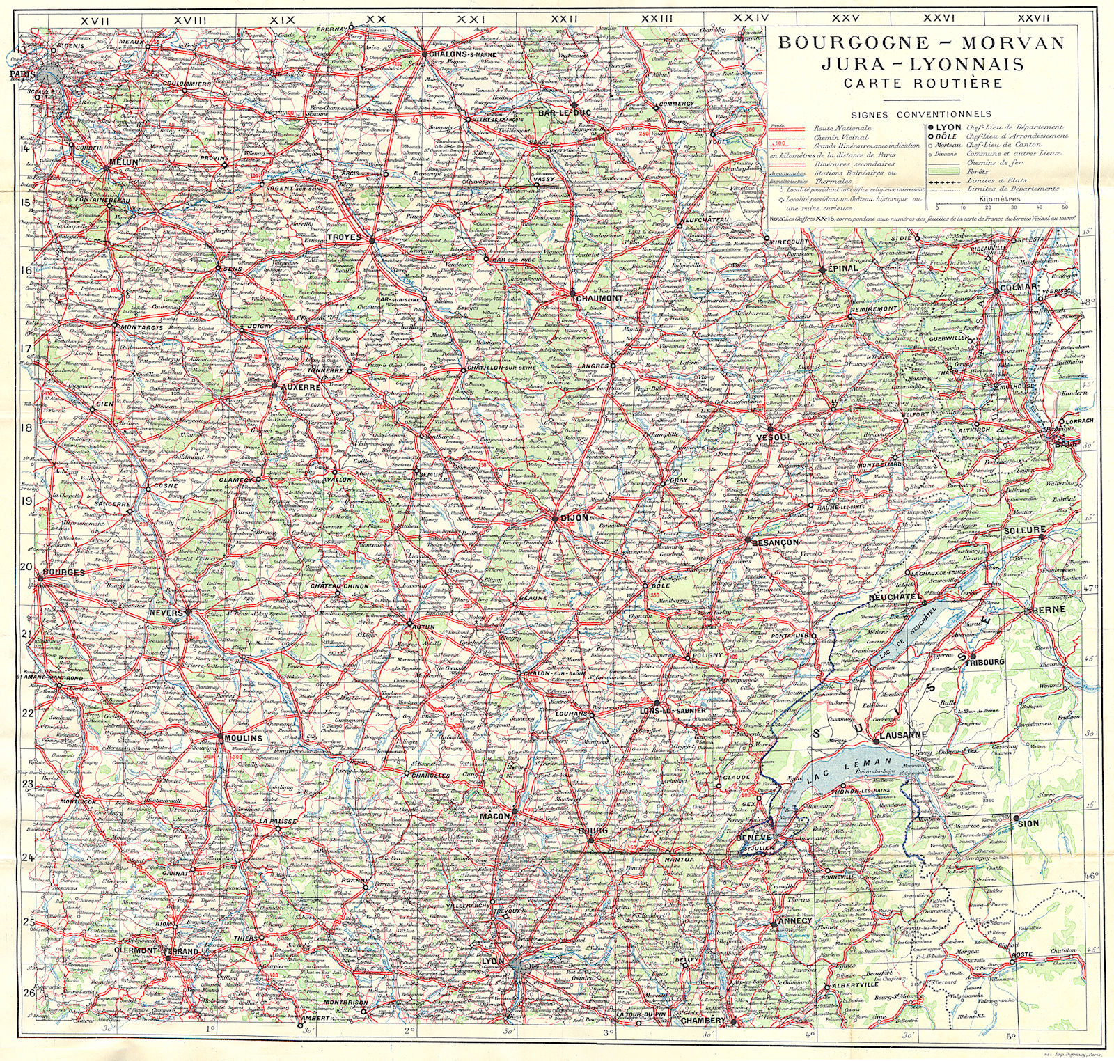 Associate Product FRANCE. Bourgogne-Morvan Jura-Lyonnais Routiere 1924 old vintage map chart
