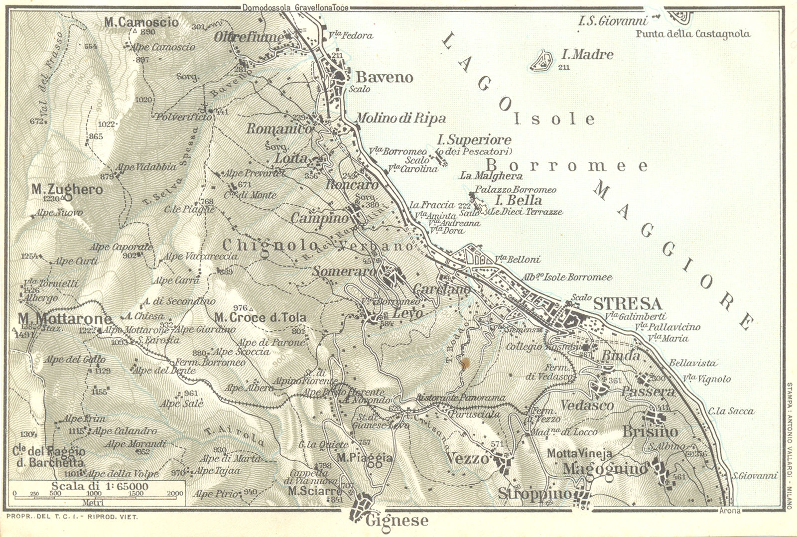ITALY. Area de Baveno Stresa 1926 old vintage map plan chart