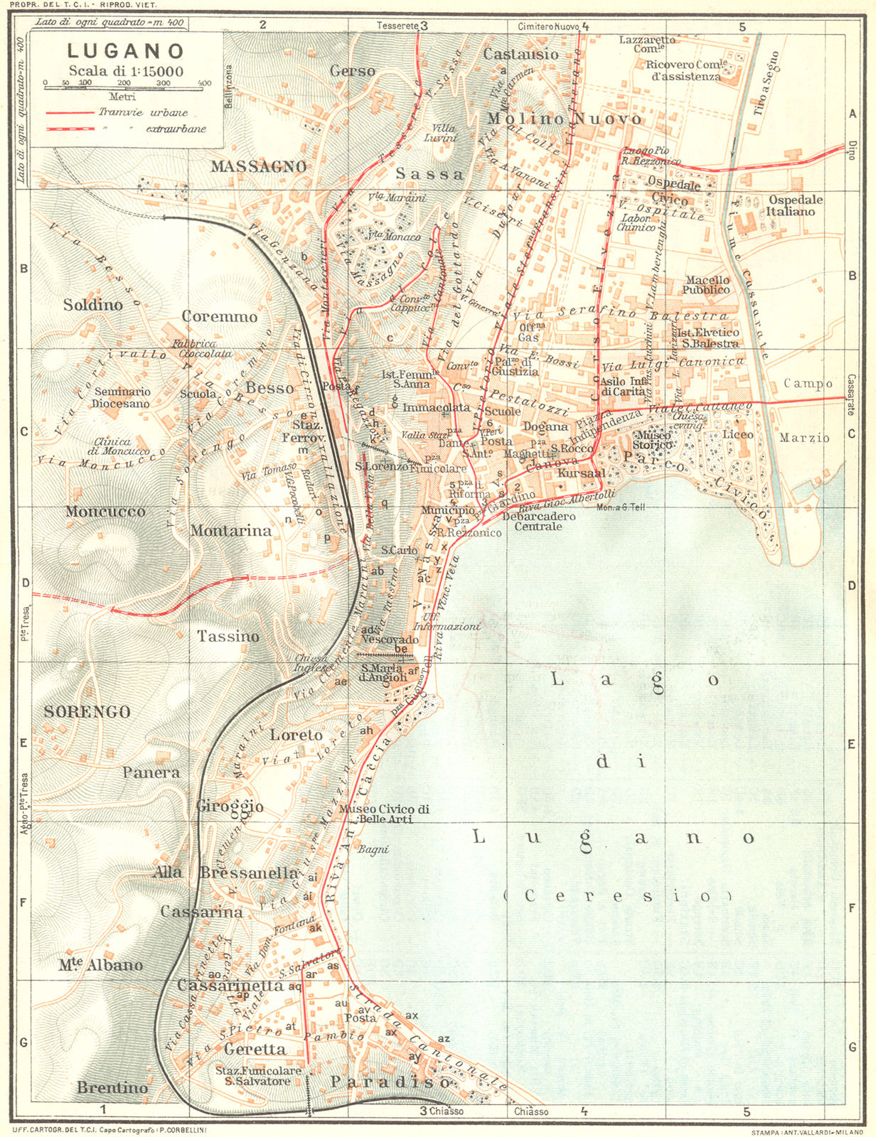 SWITZERLAND. Lugano 1926 old vintage map plan chart