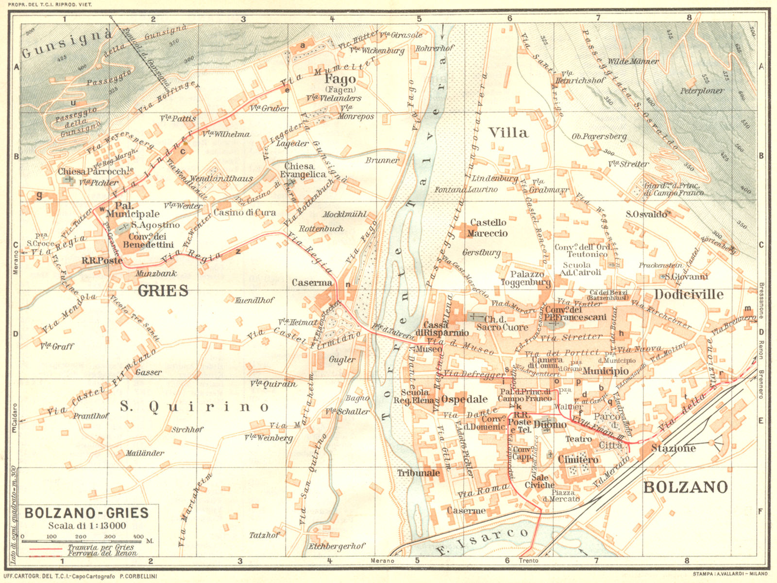 Associate Product ITALY. Venetie Tridentine. Bolzano-Gries 1926 old vintage map plan chart