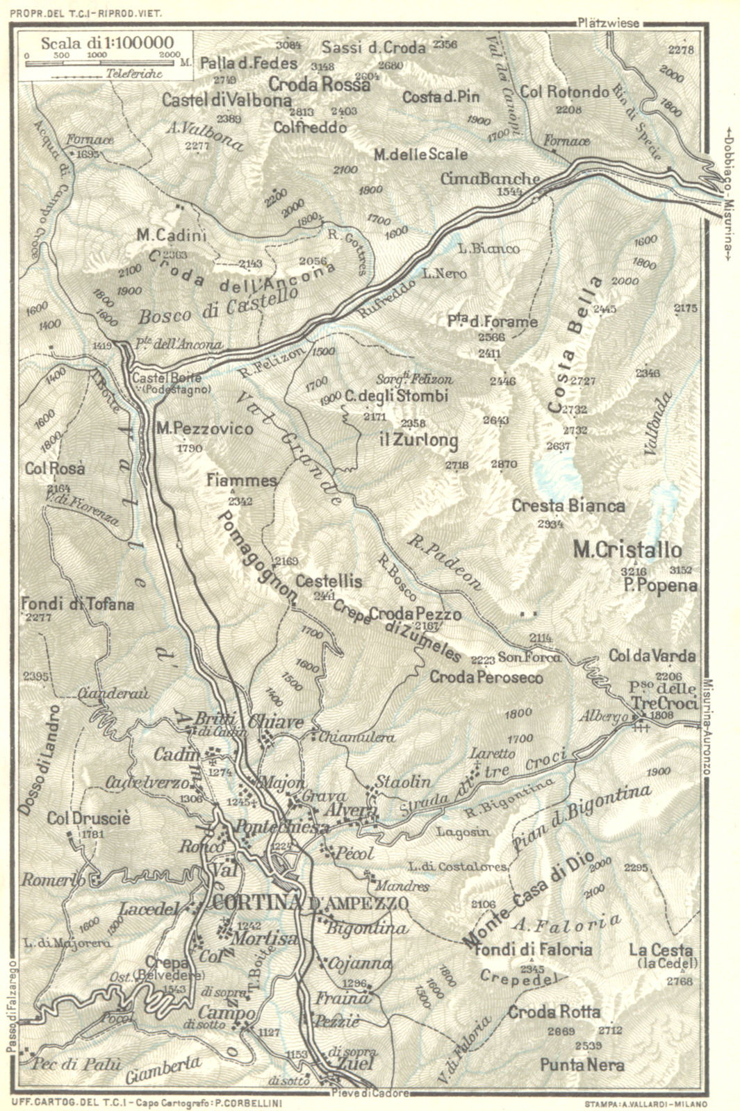 CORTINA. Venetie Tridentine. Area de d'Ampezzo 1926 old vintage map plan chart
