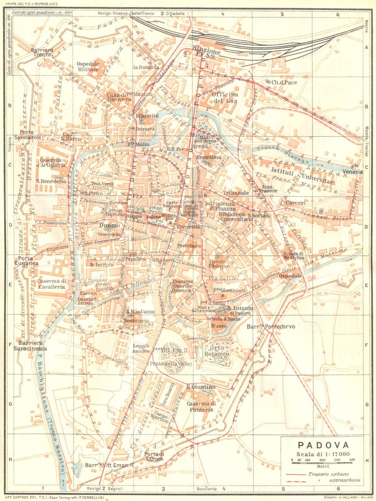 ITALY. Padova 1926 old vintage map plan chart