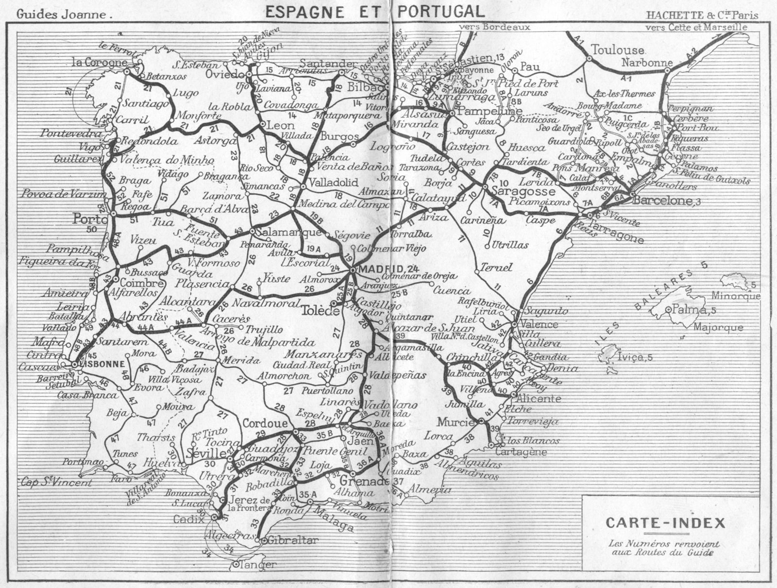SPAIN. Espagne(Spain)Portugal Carte index 1921 old antique map plan chart