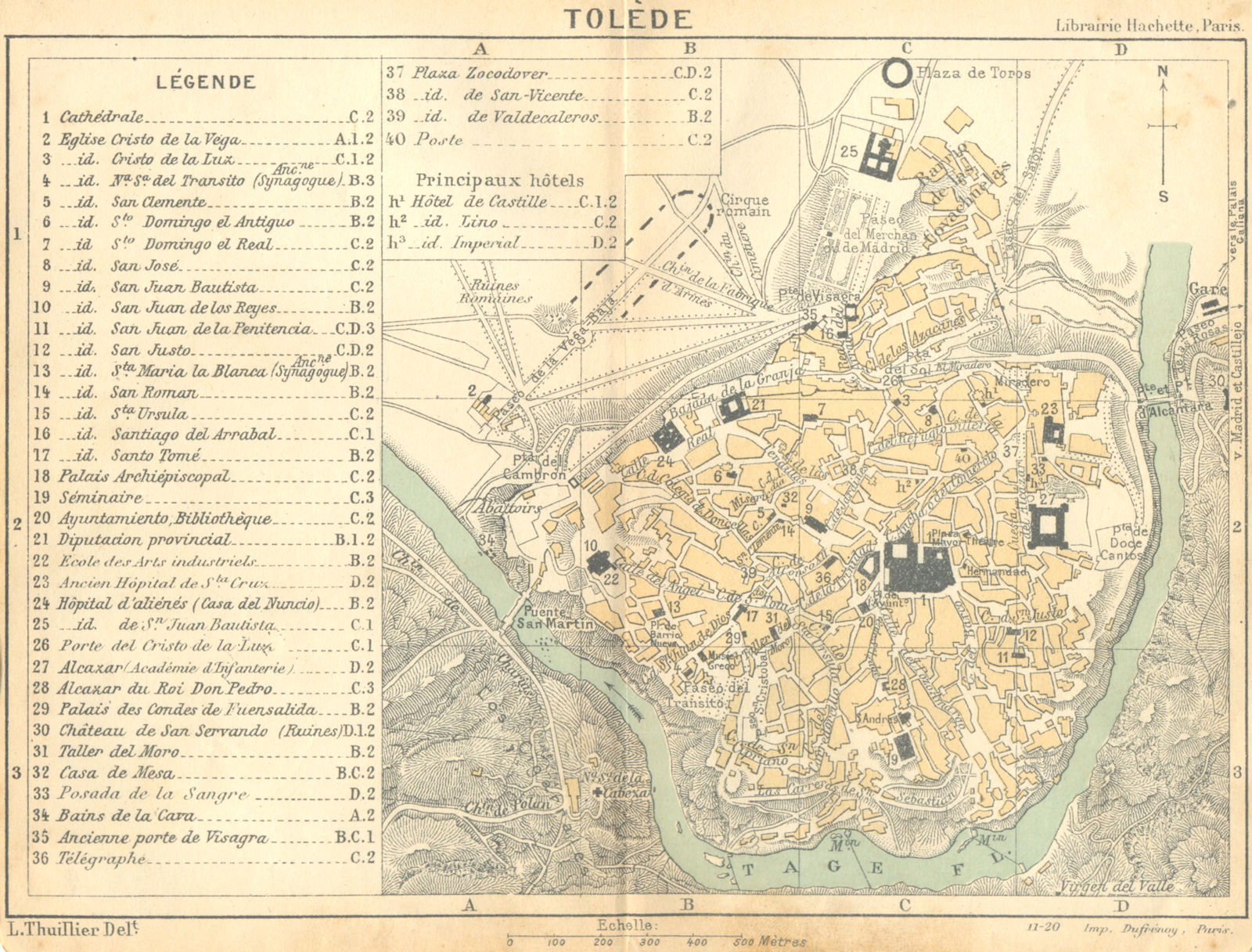 SPAIN. Toledo(Tolede) 1921 old antique vintage map plan chart