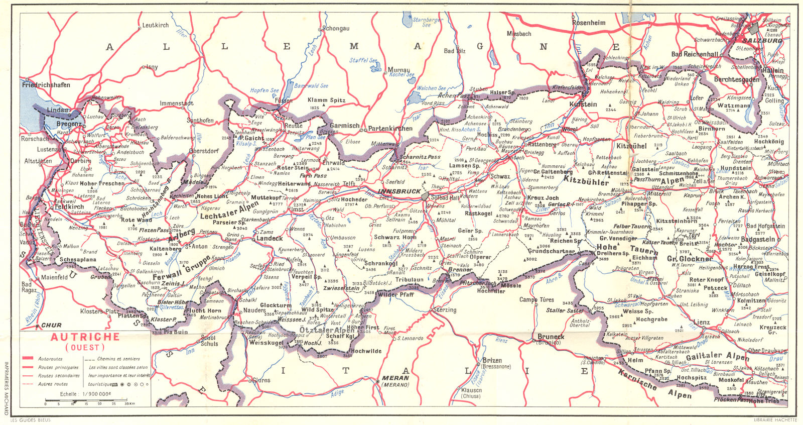 AUTRICHE. Lindau Feldkirch Sargans. (Ouest) 1954 old vintage map plan chart