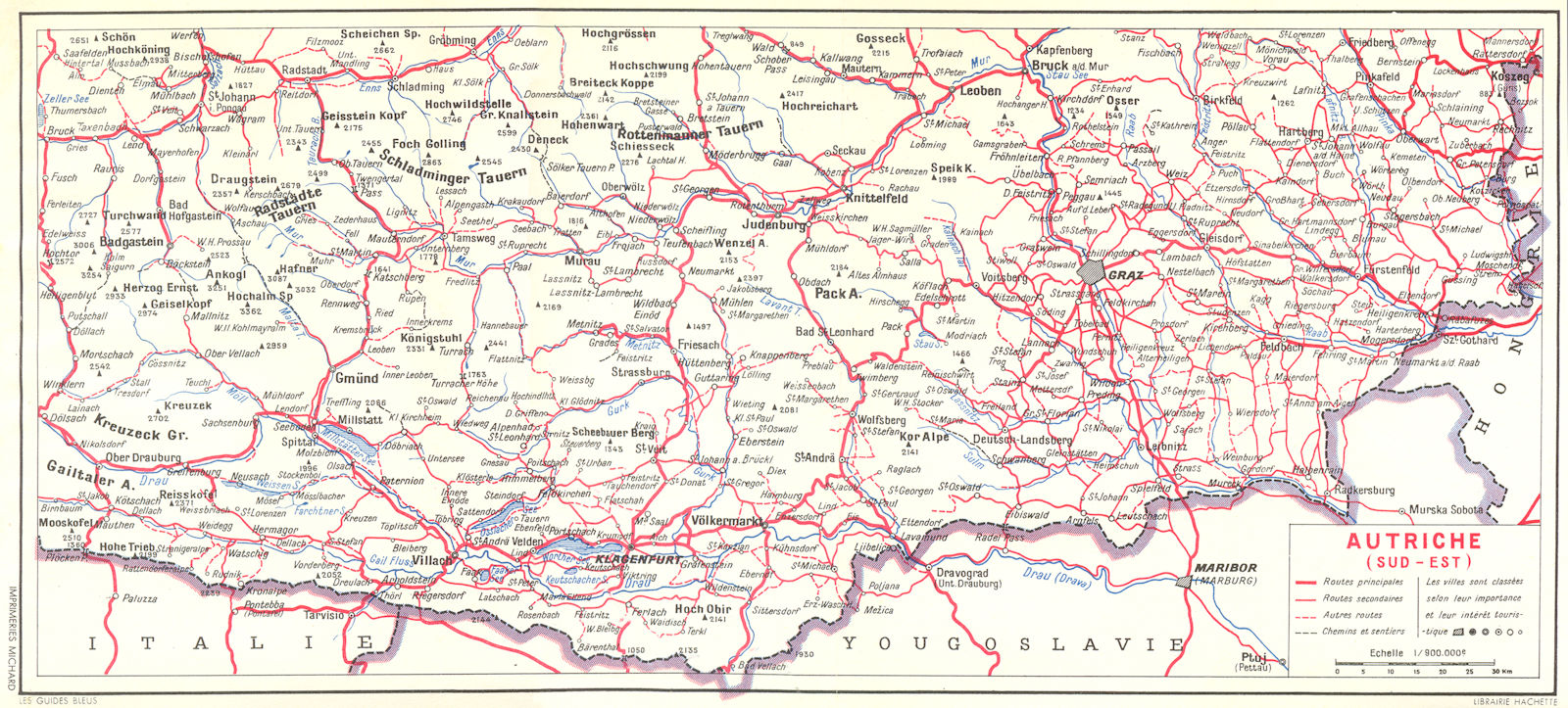 AUSTRIA. Tyrol Oriental. Autriche(Sud-Est) 1954 old vintage map plan chart