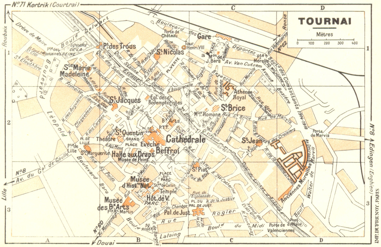 BELGIUM. Tournai 1953 old vintage map plan chart