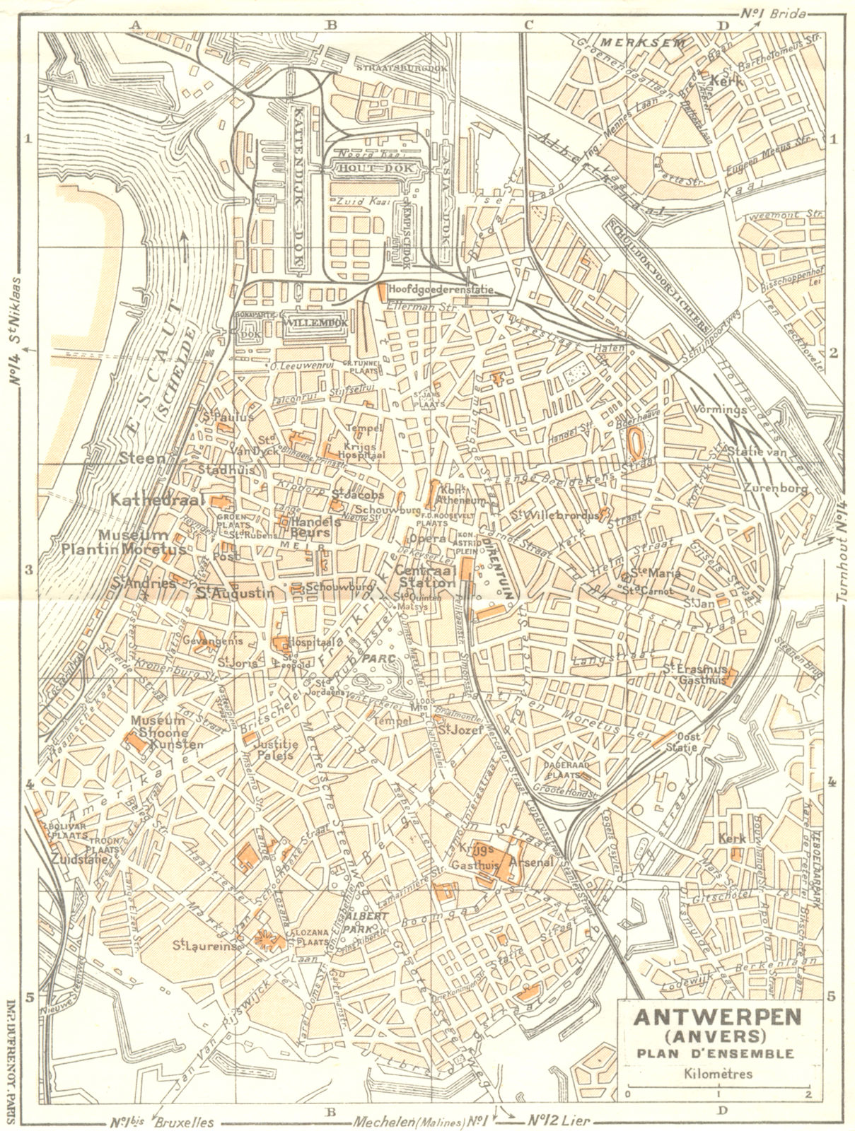 BELGIUM. Anvers(Antwerpen). plan D'Ensemble 1953 old vintage map chart