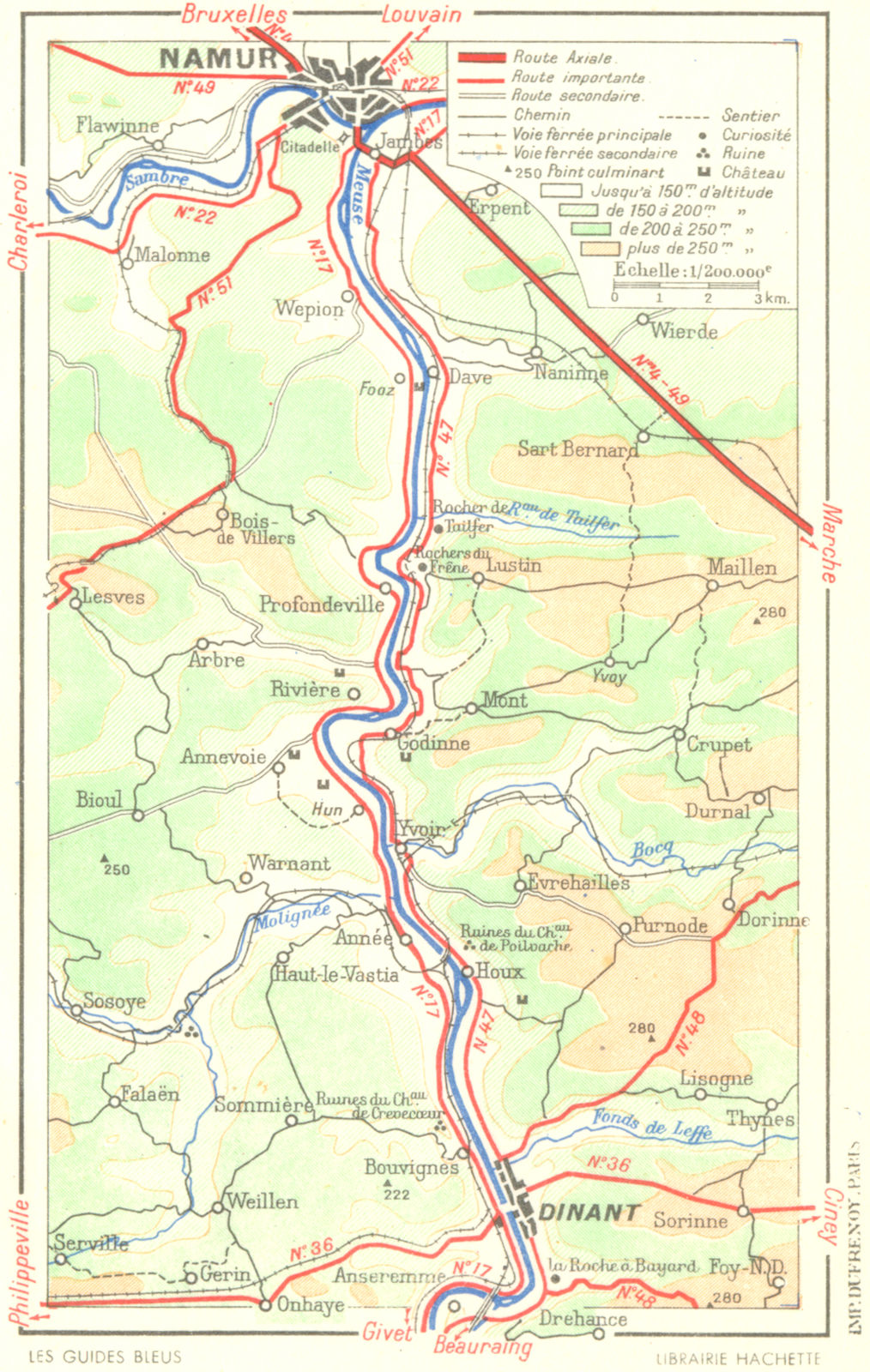 BELGIUM. Vallee de Meuse-Dinant a Namur 1953 old vintage map plan chart
