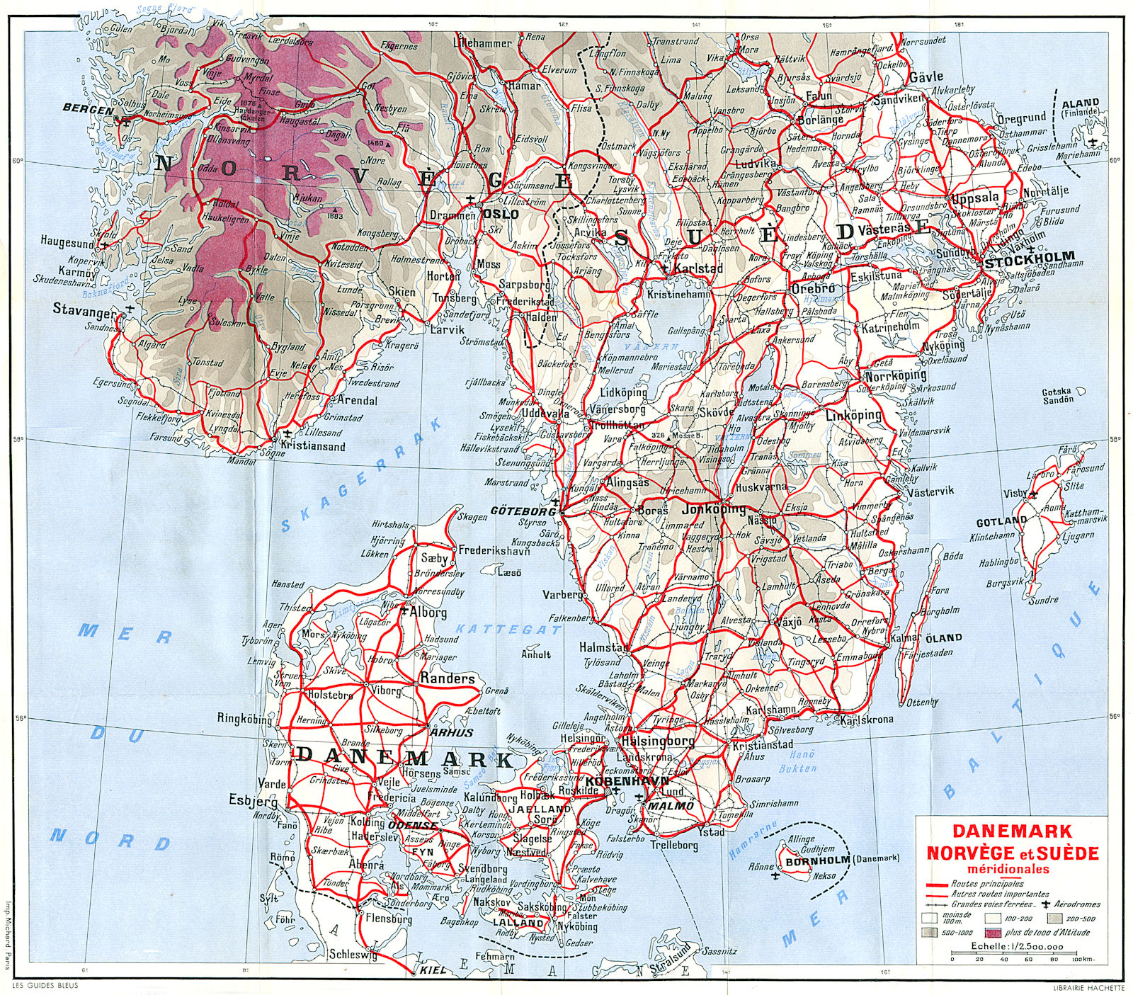 DENMARK. Norvege Suede Meridionales 1955 old vintage map plan chart