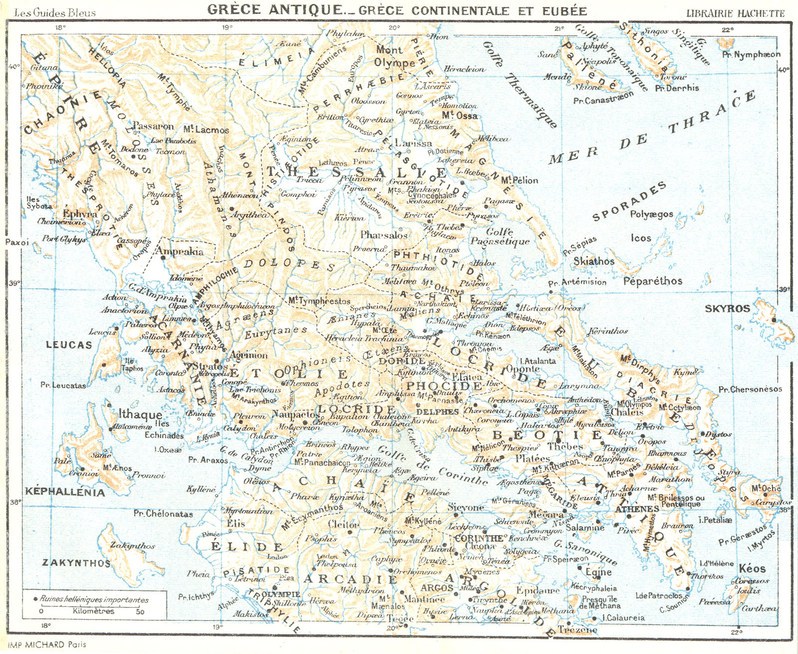 ANCIENT GREECE. Mainland & Euboea. Grèce. Eubee 1956 old vintage map chart