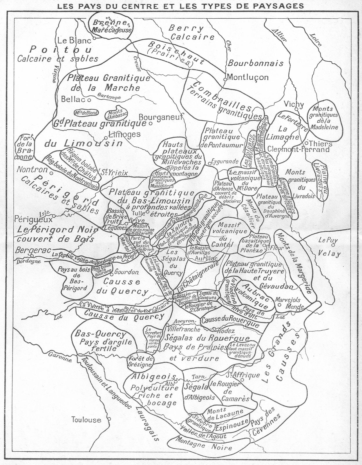 FRANCE. Pays du Centre types de Paysages 1935 old vintage map plan chart
