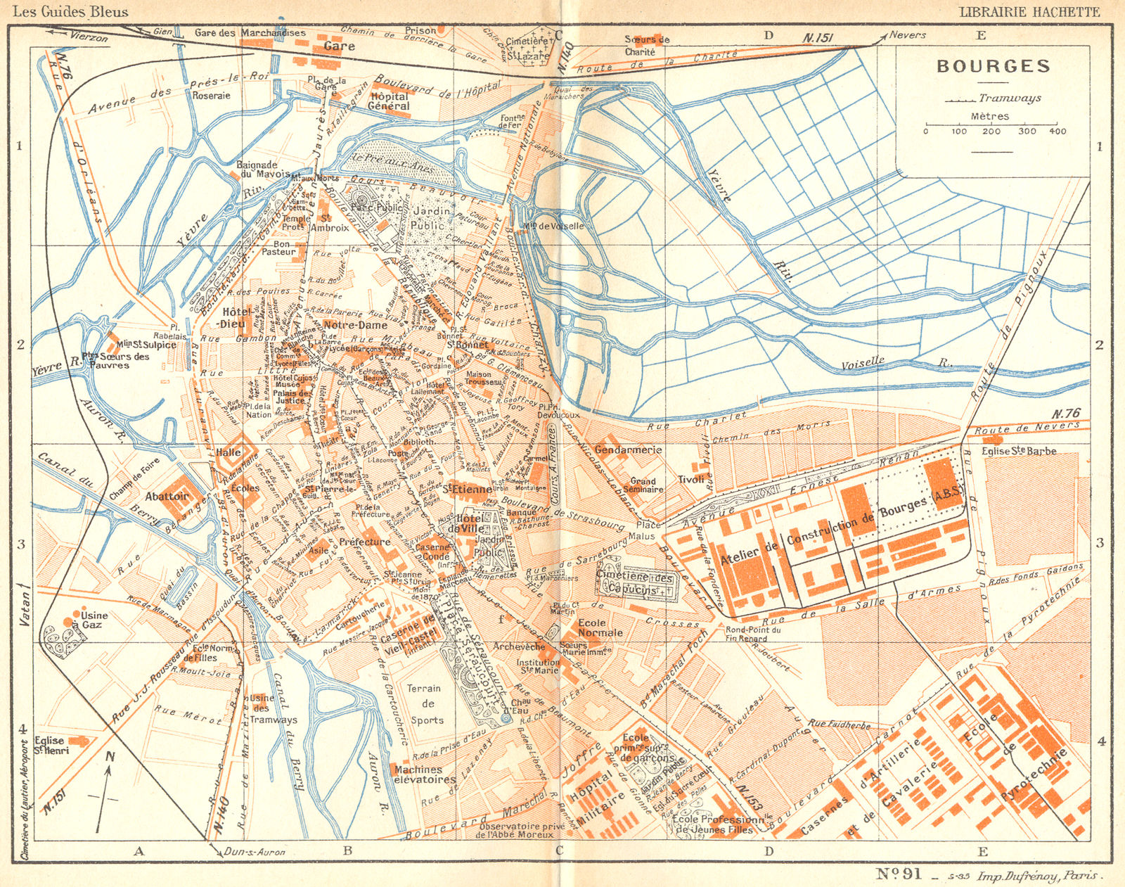 CHER. Bourges 1935 old vintage map plan chart