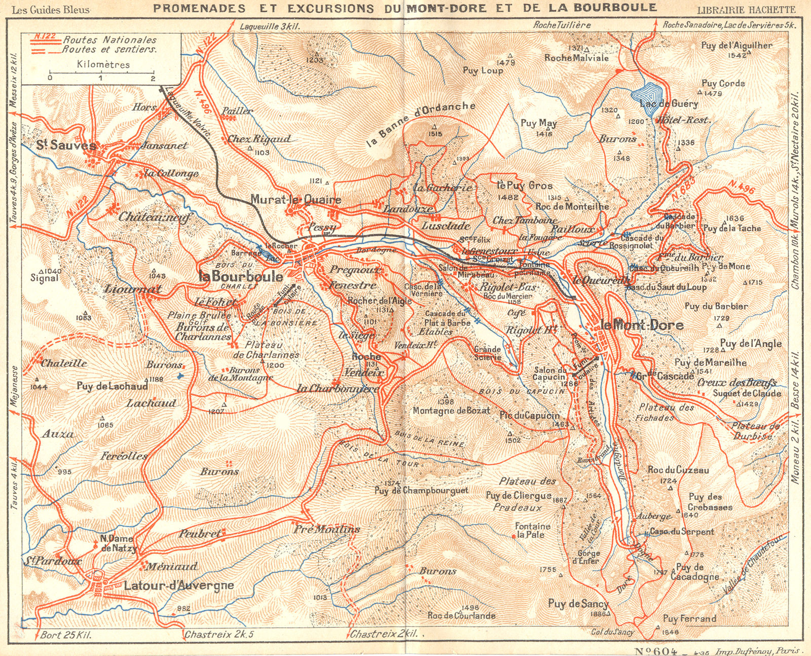 Associate Product PUY-DE-DÔME. Du Mont-Dore Bourboule 1935 old vintage map plan chart