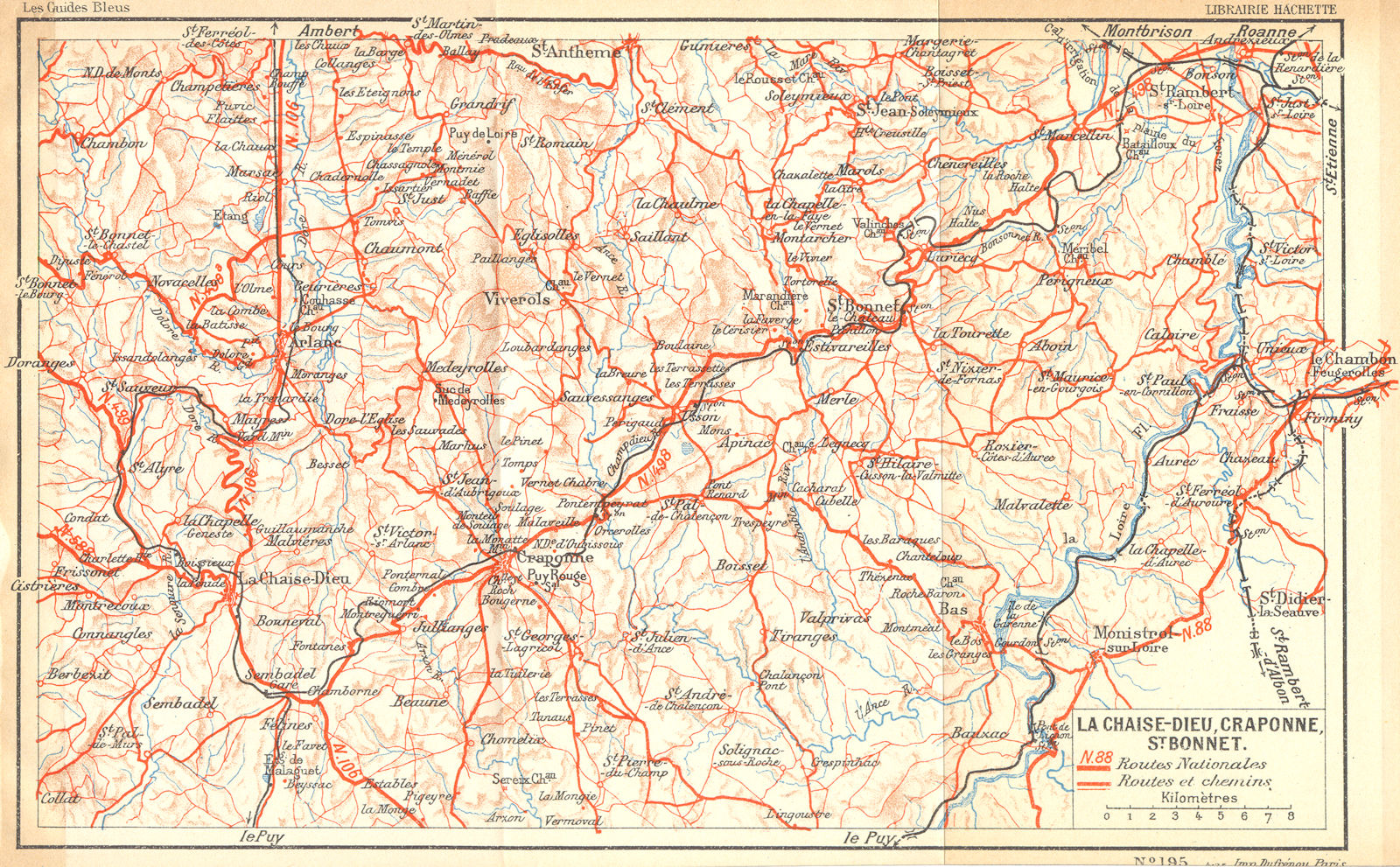 PARIS. Chaise-Dieu, Craponne, St Bonnet 1935 old vintage map plan chart