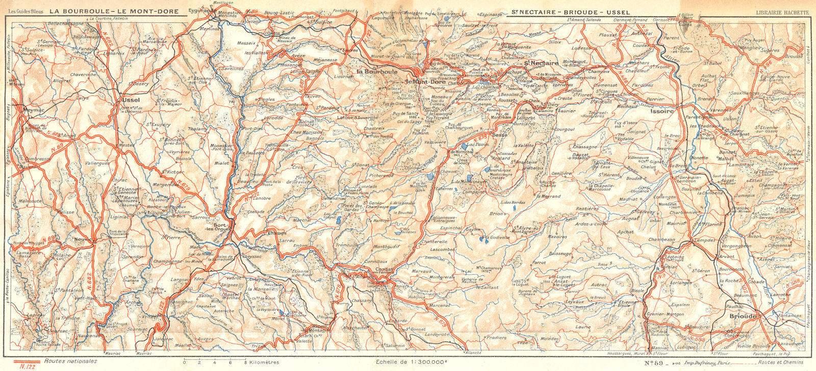 BOURBOULE. Mont-Dore; St Nectaire-Brioude-Ussel 1935 old vintage map chart