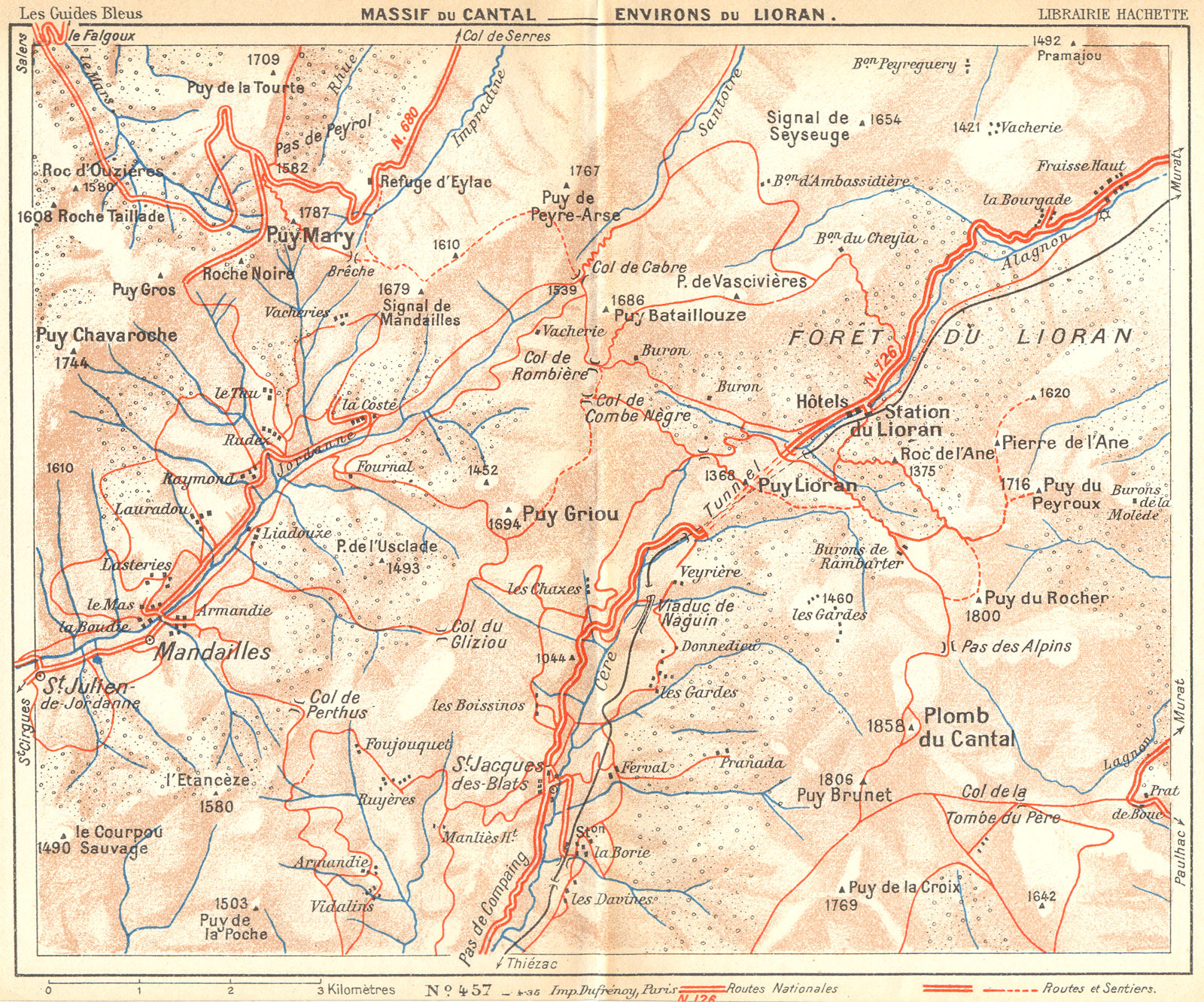 Associate Product CANTAL. Massif du area Lioran 1935 old vintage map plan chart