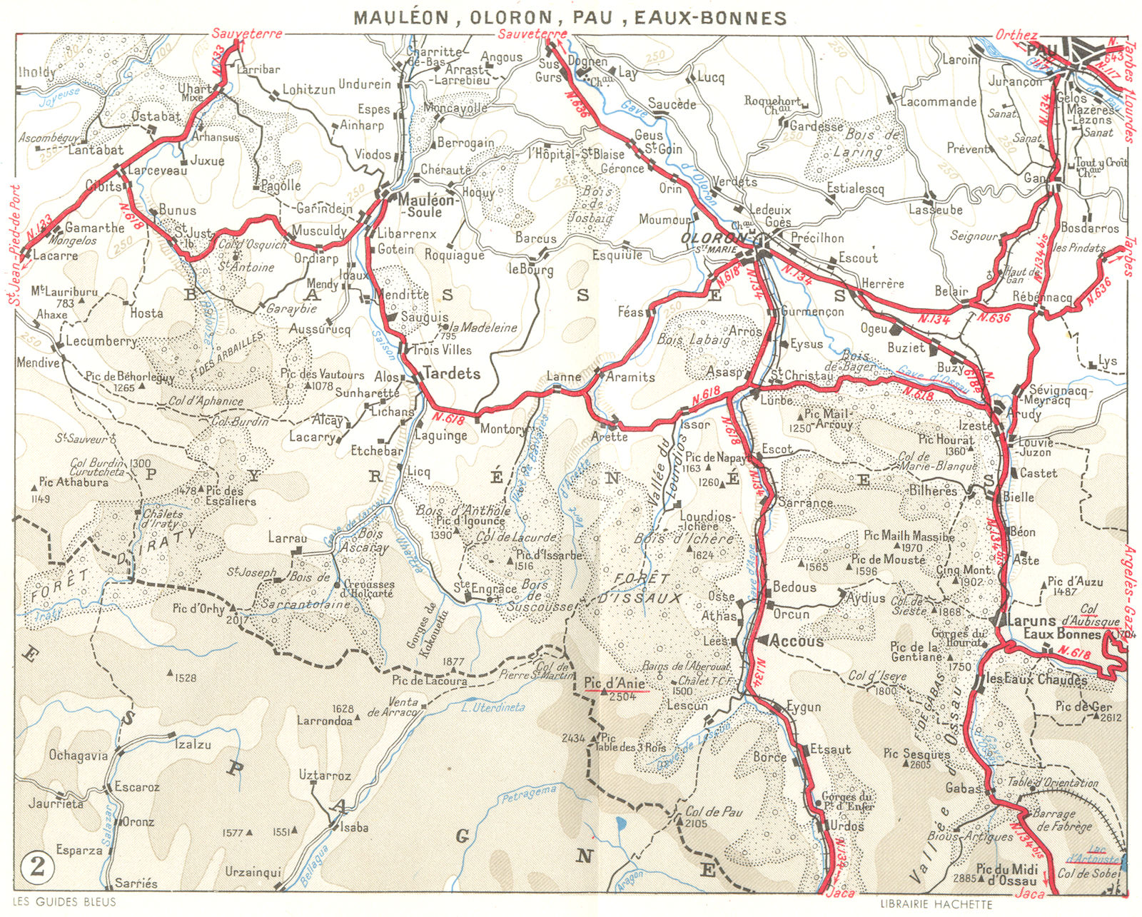 PAU. Mauleon, Oloron, Eaux-Bonnes 1959 old vintage map plan chart