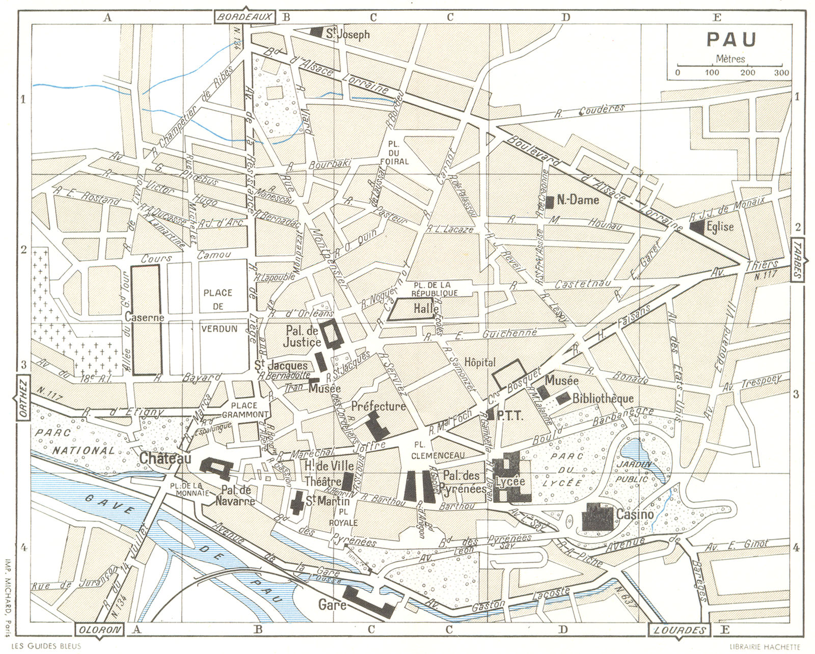 PYRÉNÉES-ATLANTIQUES. Pau 1959 old vintage map plan chart