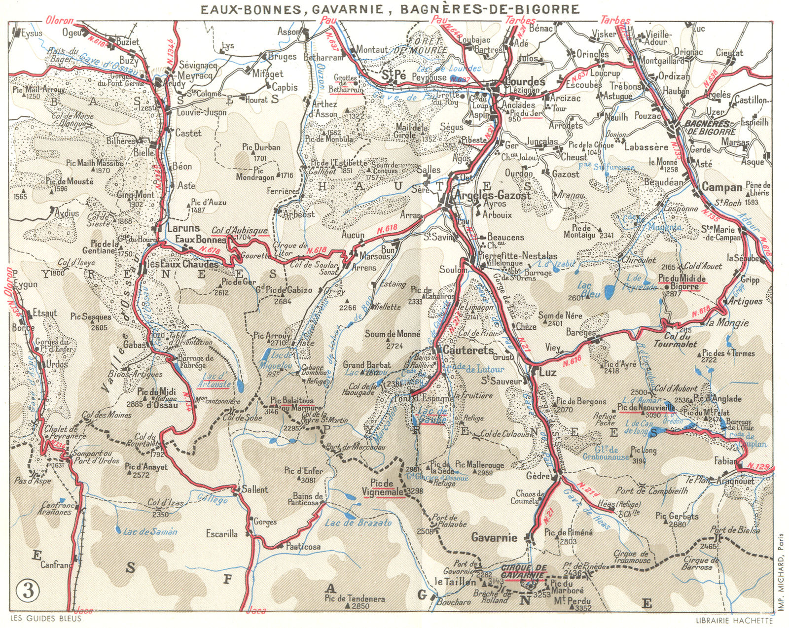 PYRÉNÉES-ATL. Eaux-Bonnes, Bagneres-Bigorre 1959 old vintage map plan chart