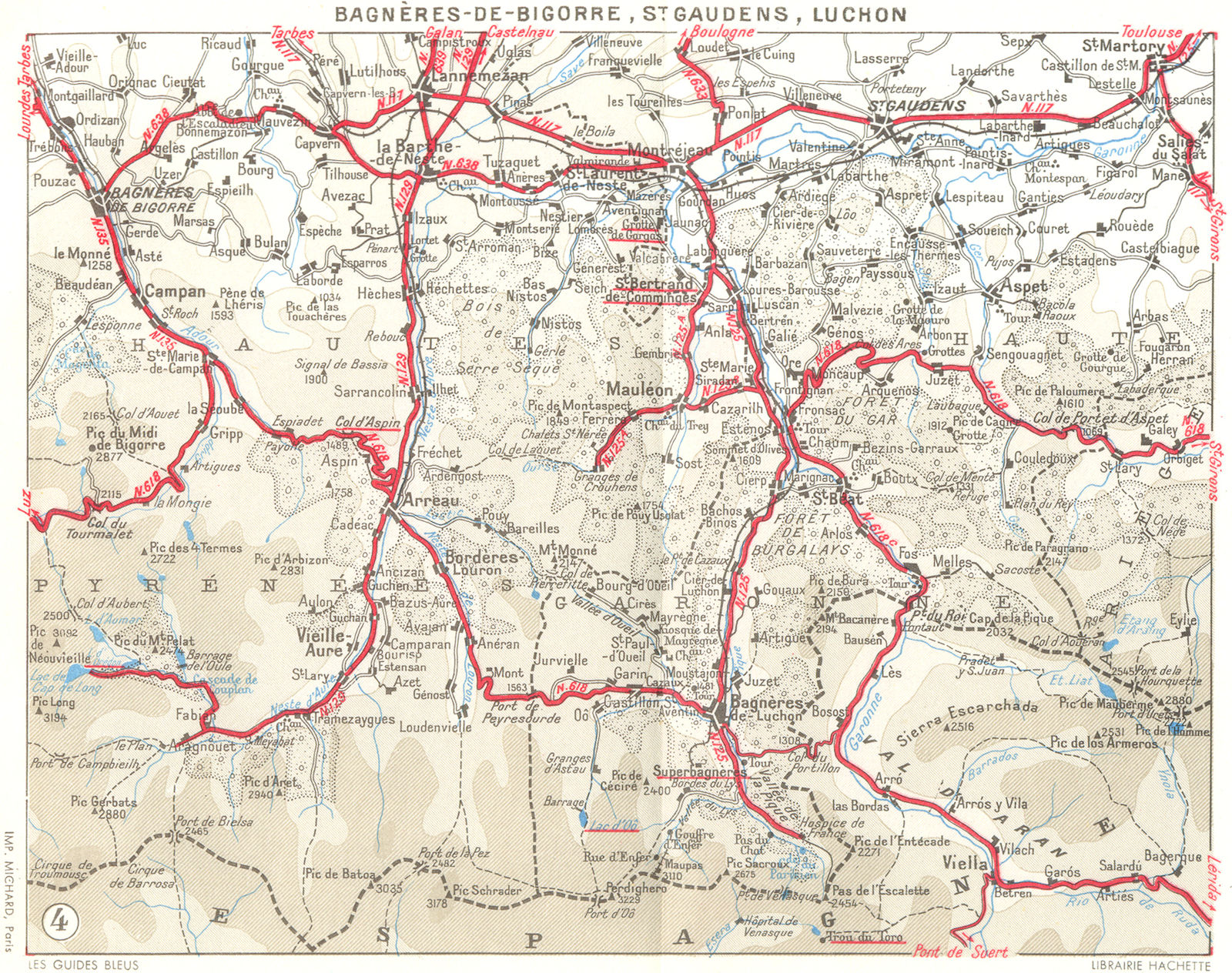Associate Product PYRÉNÉES. Bagneres-Bigorre, St Gaudens, Luchon 1959 old vintage map plan chart