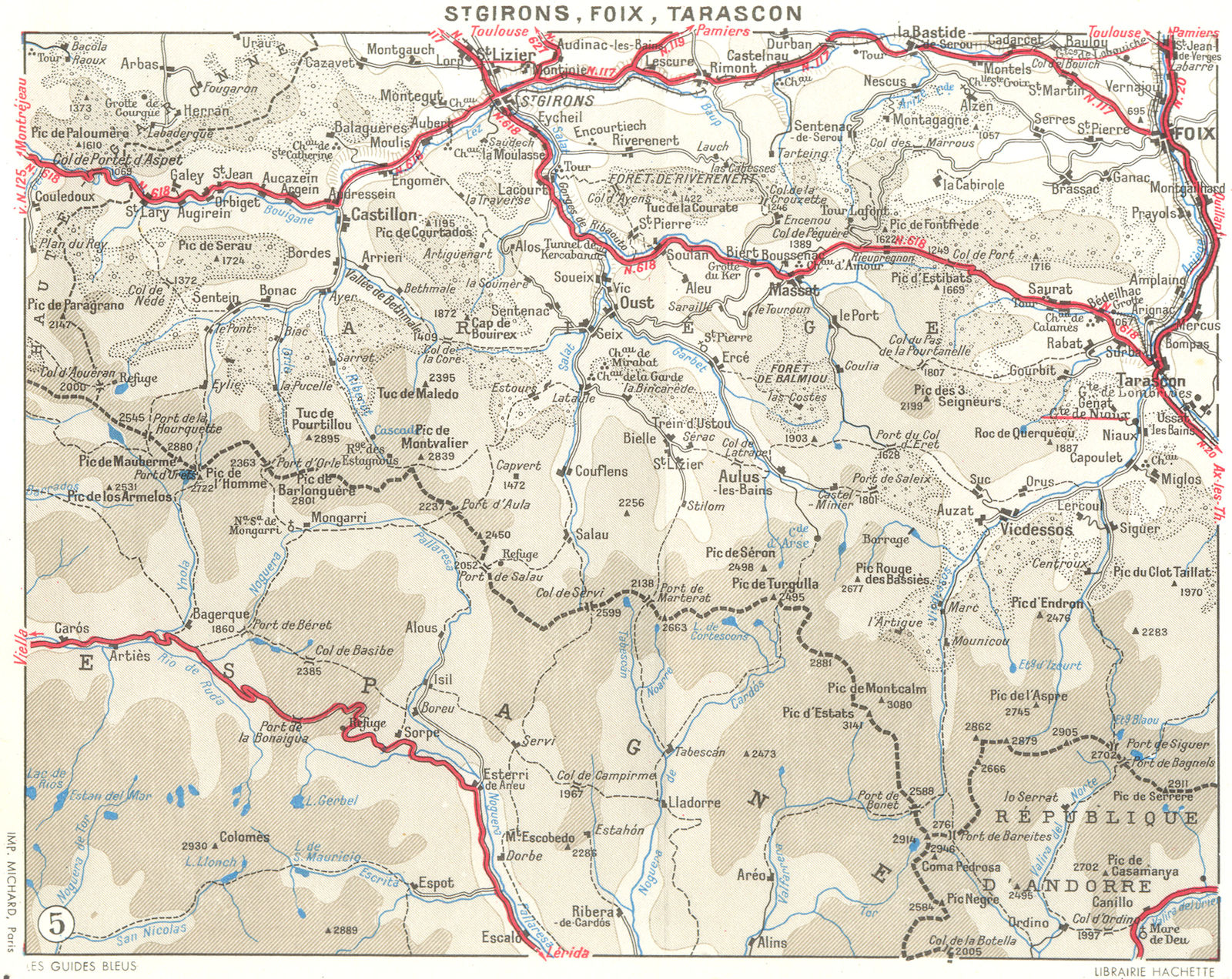 ARIÈGE. St Girons, Foix, Tarascon 1959 old vintage map plan chart