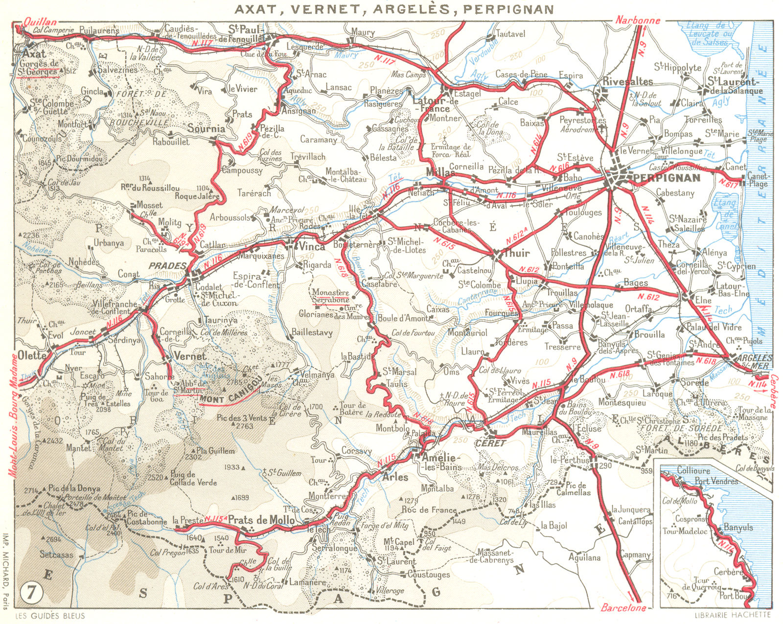 PERPIGNAN. Axat, Vernet, Argeles 1959 old vintage map plan chart