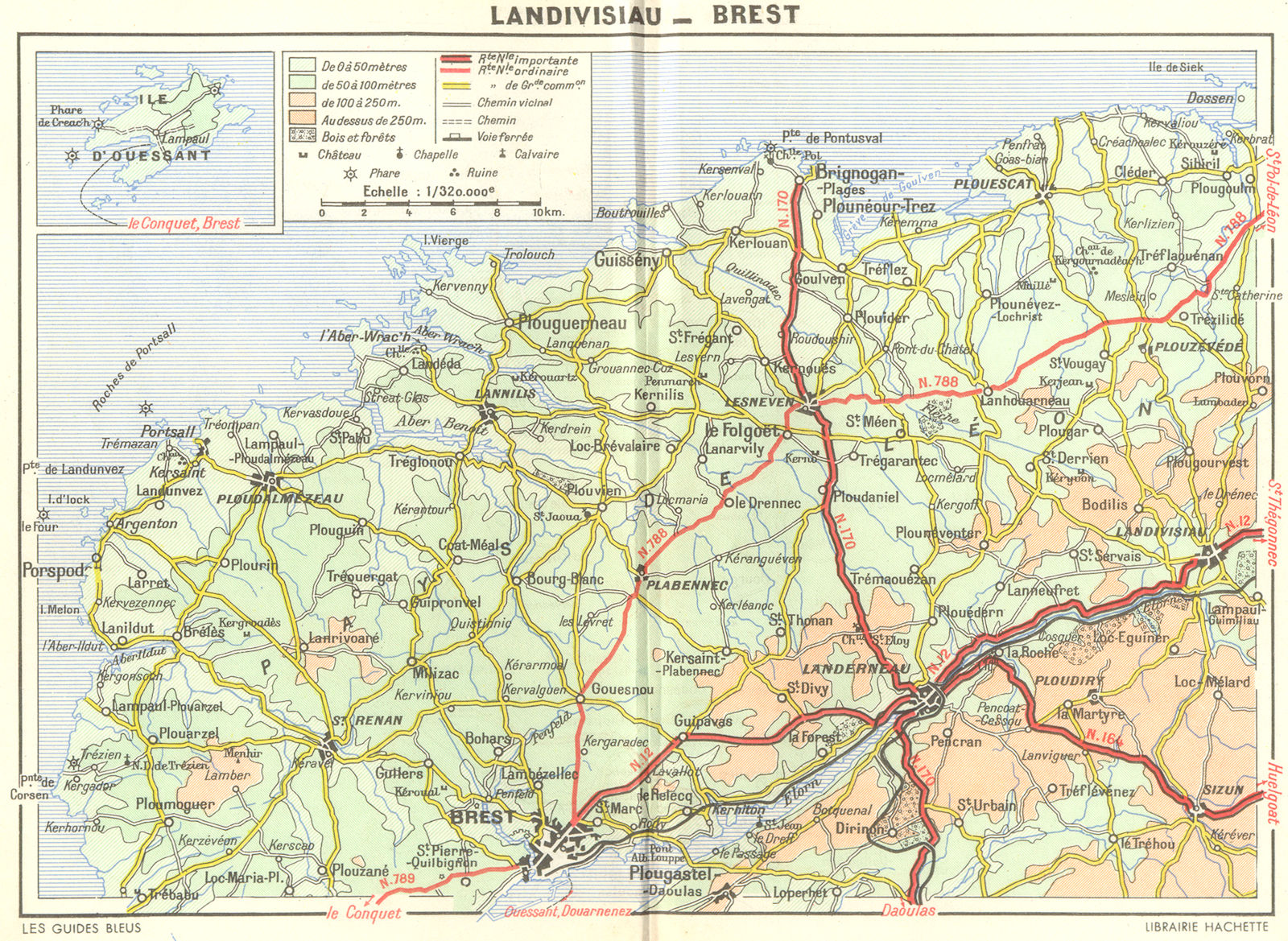 BREST. Cote Leon St-Pol-Conquet. Landivisiau  1948 old vintage map plan chart
