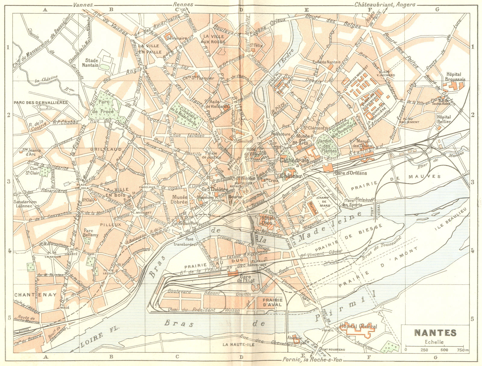 LOIRE-ATLANTIQUE. Nantes 1948 old vintage map plan chart