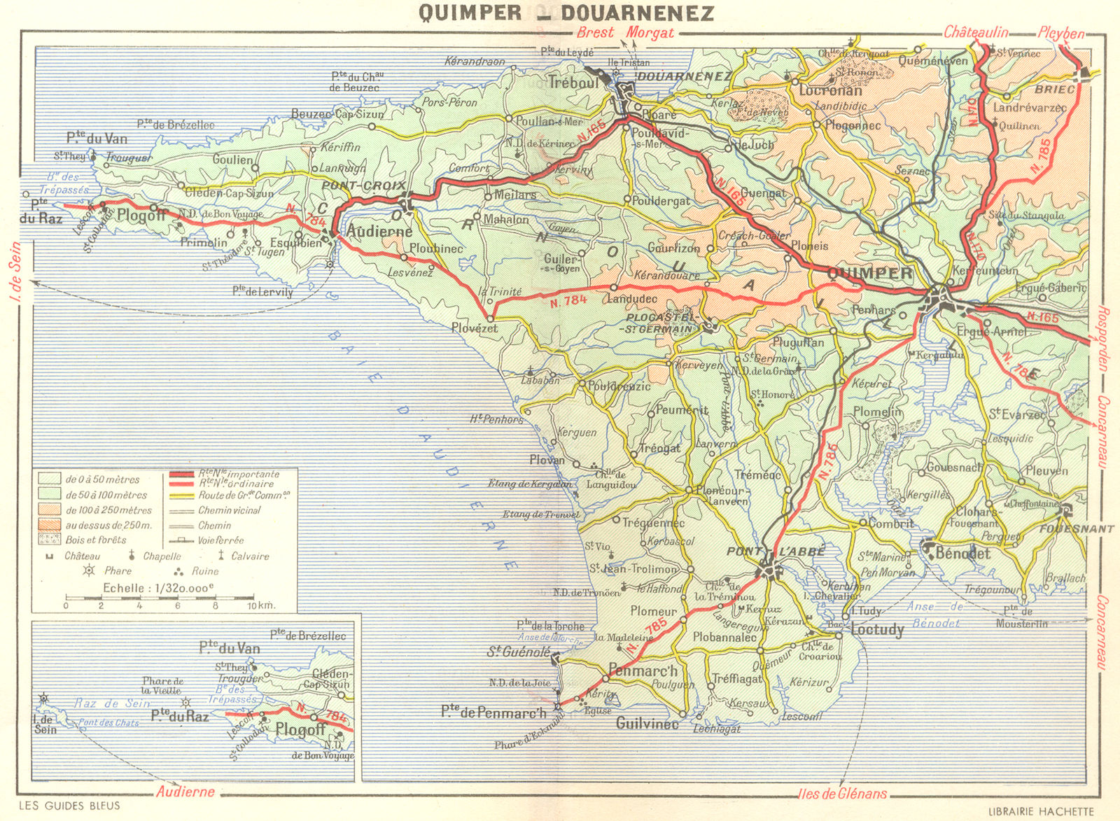 QUIMPER. Pointe du Raz. Douarnenez 1948 old vintage map plan chart