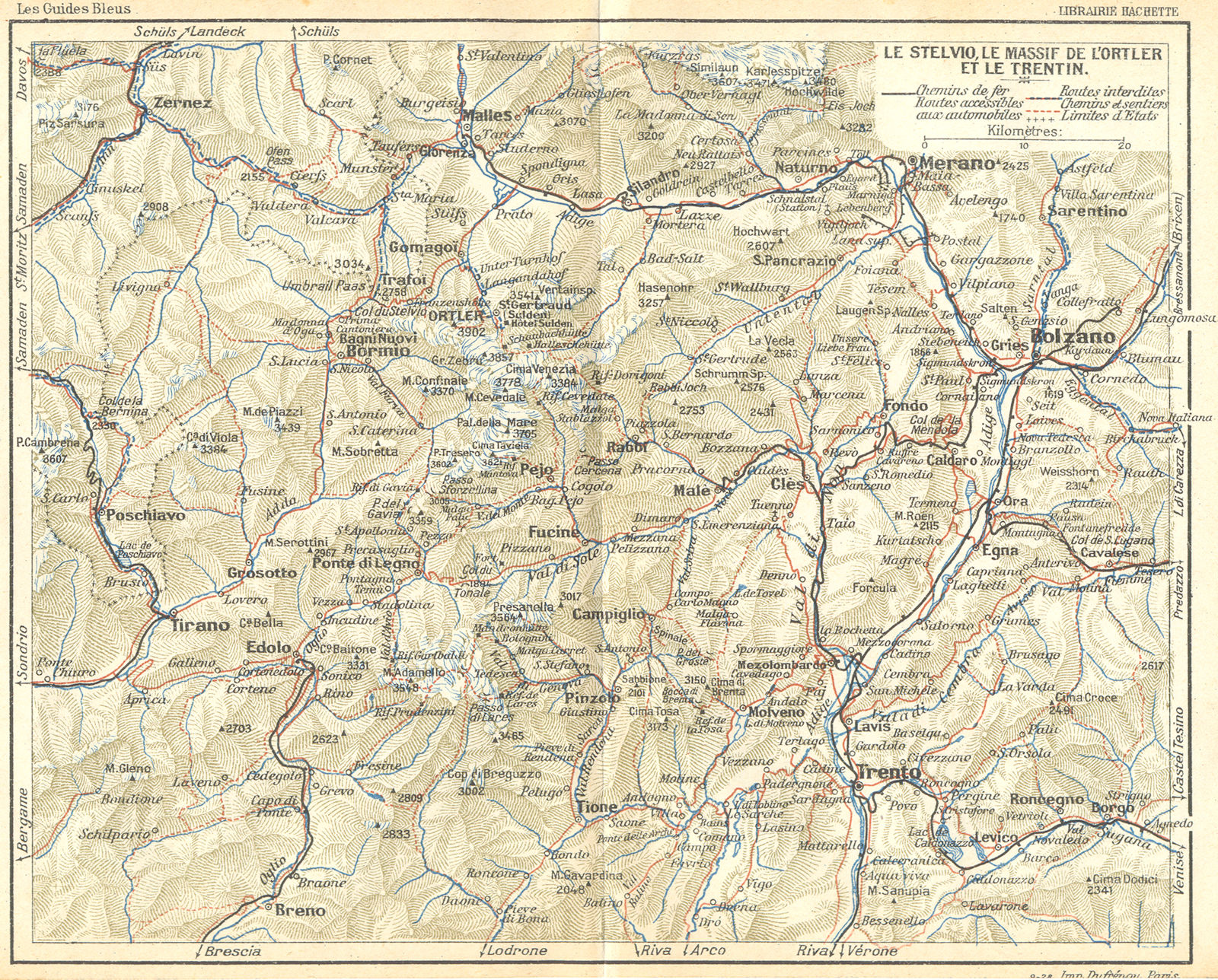 STELVIO. Suldental. Massif de Lortler Trentin 1914 old antique map plan chart