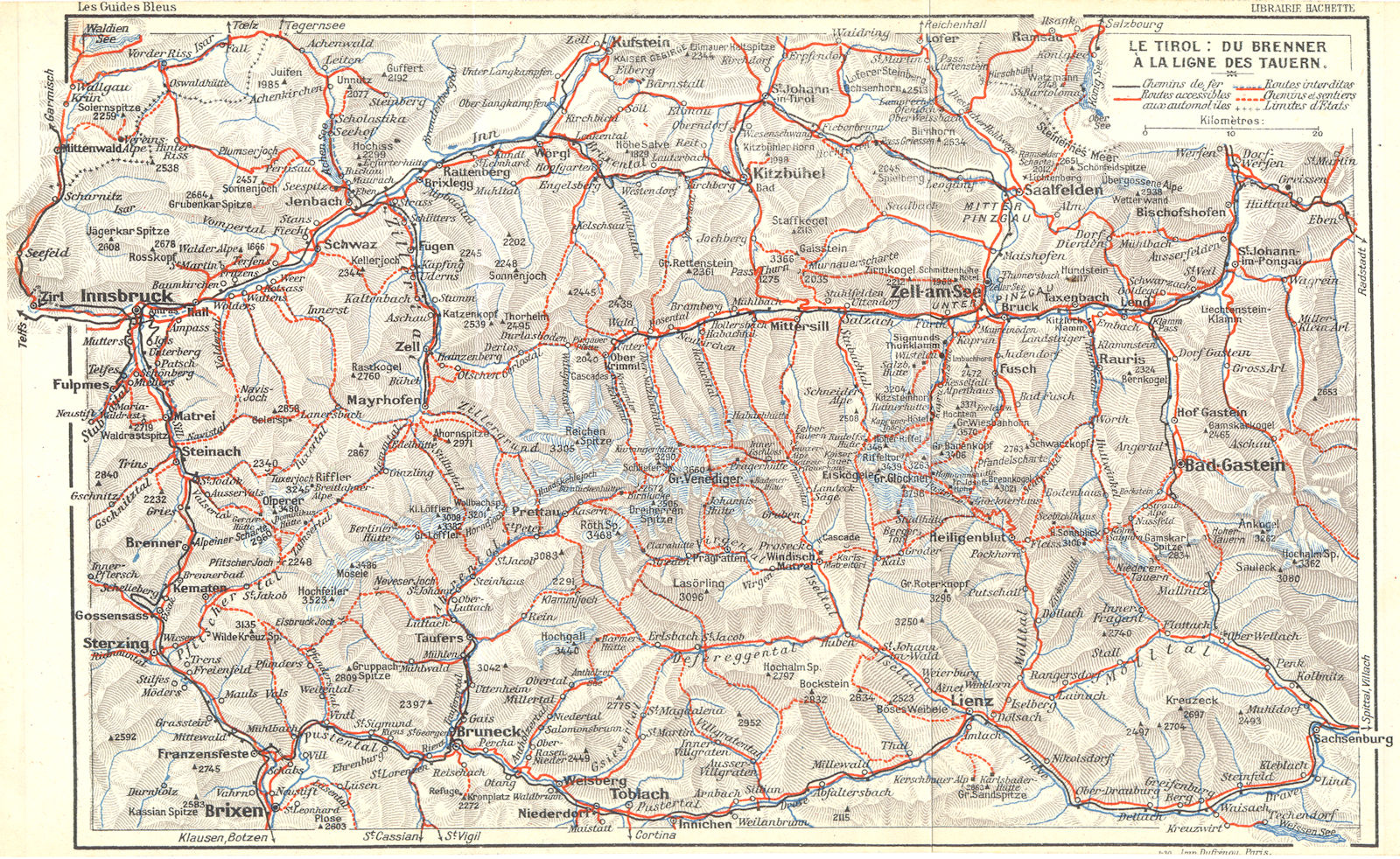 AUSTRIA. Tirol. Du Brenner a Ligne Tauern 1914 old antique map plan chart